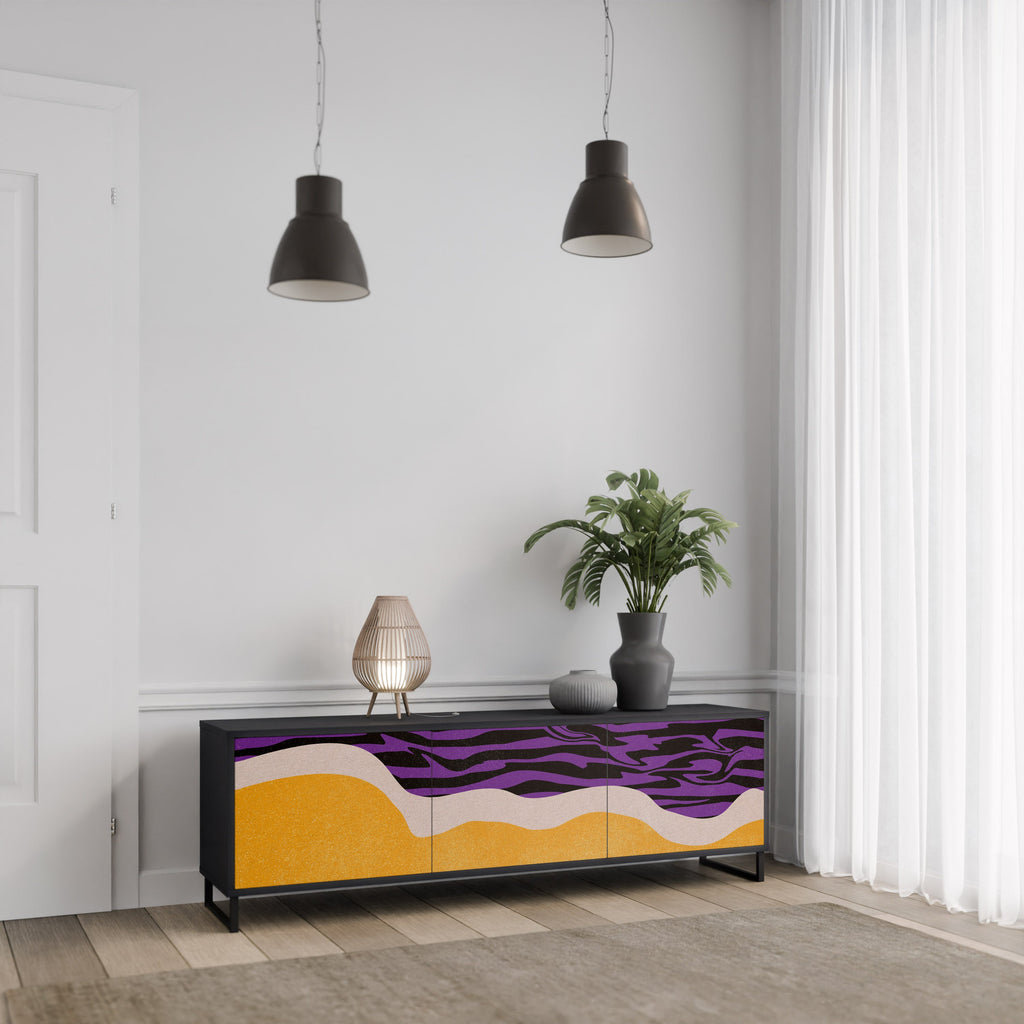 INDEPENDENT BORDER 3-Door TV Stand in Black Finish