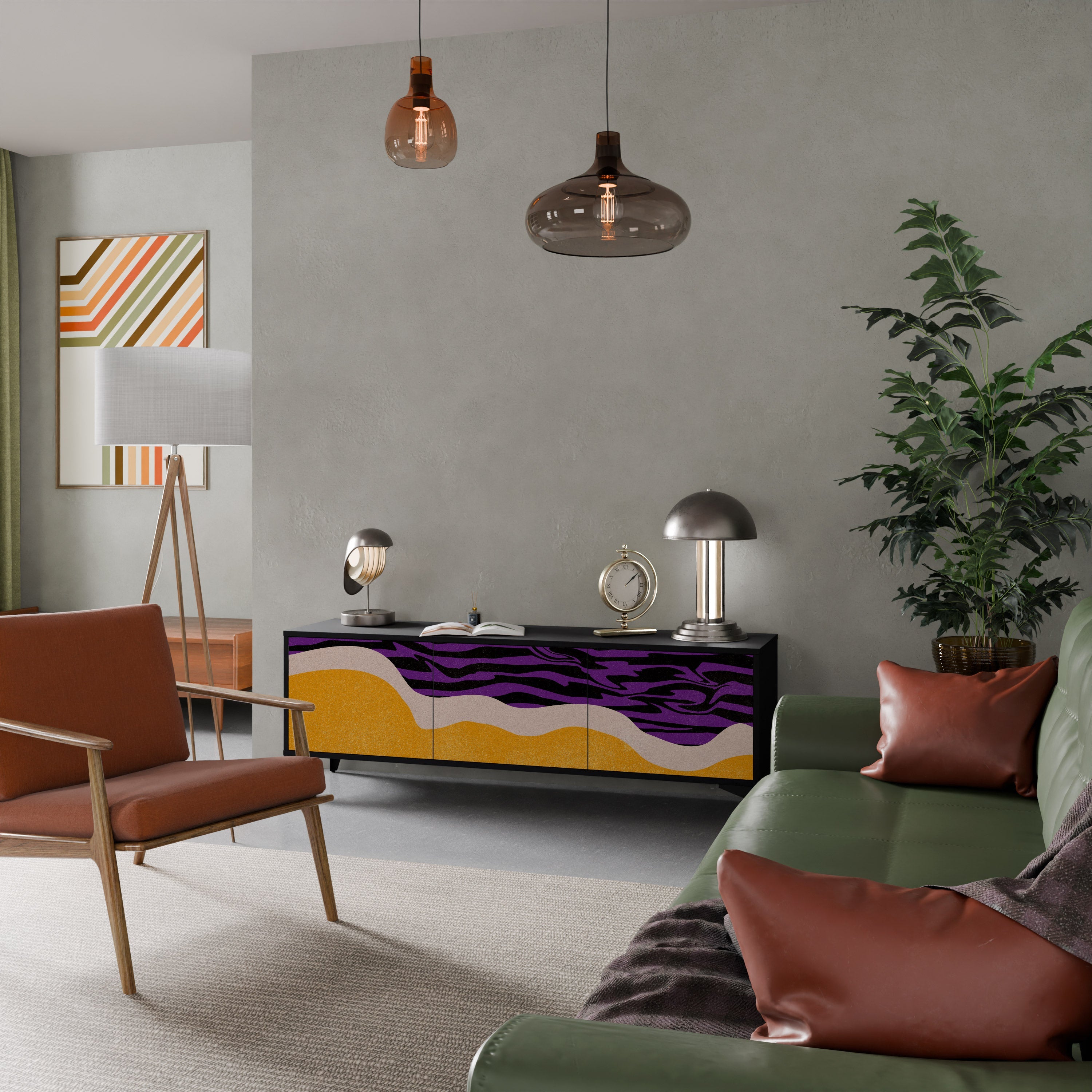 INDEPENDENT BORDER 3-Door TV Stand in Black Finish