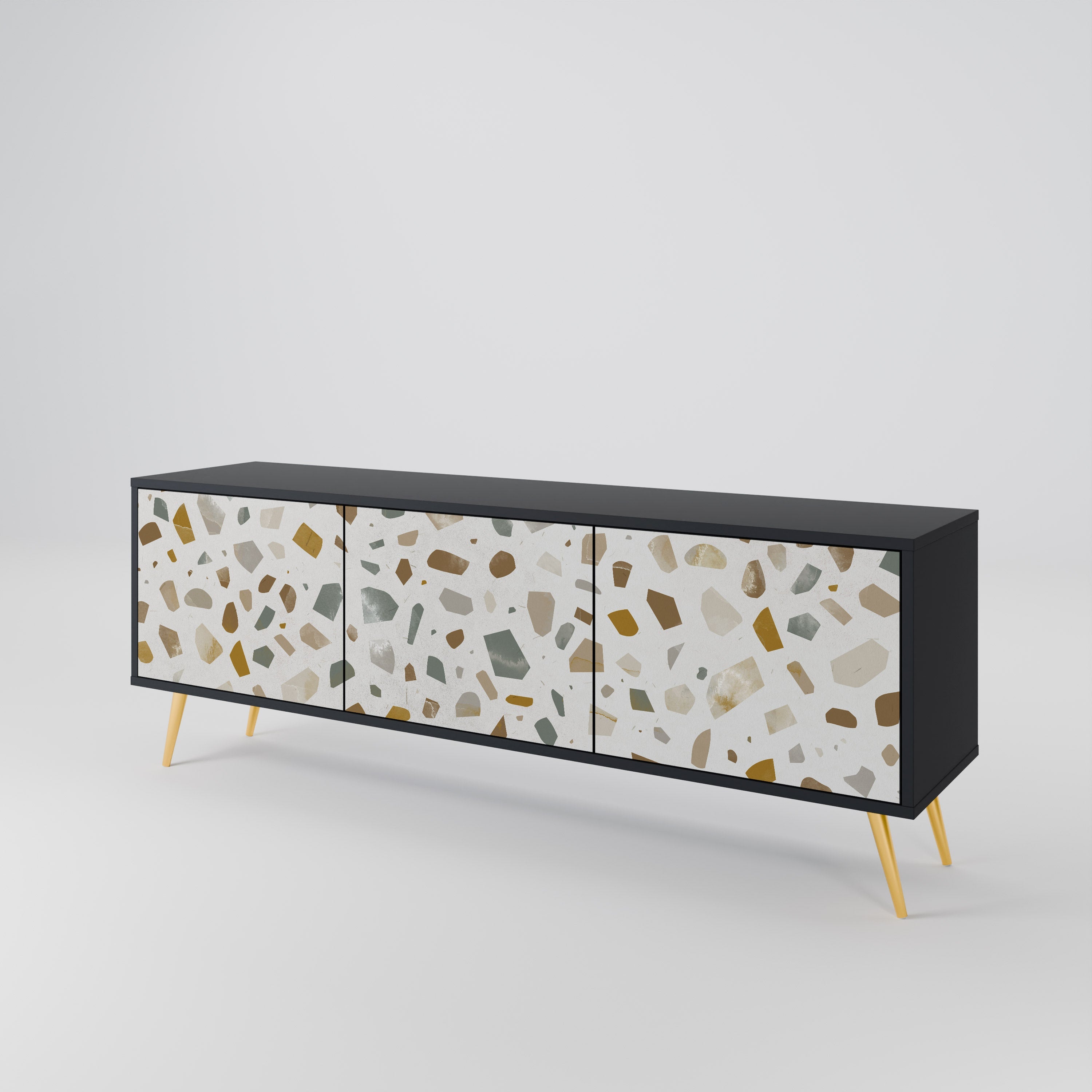 PIECES OF TOMORROW Móvel de TV com 3 Portas em Acabamento Preto