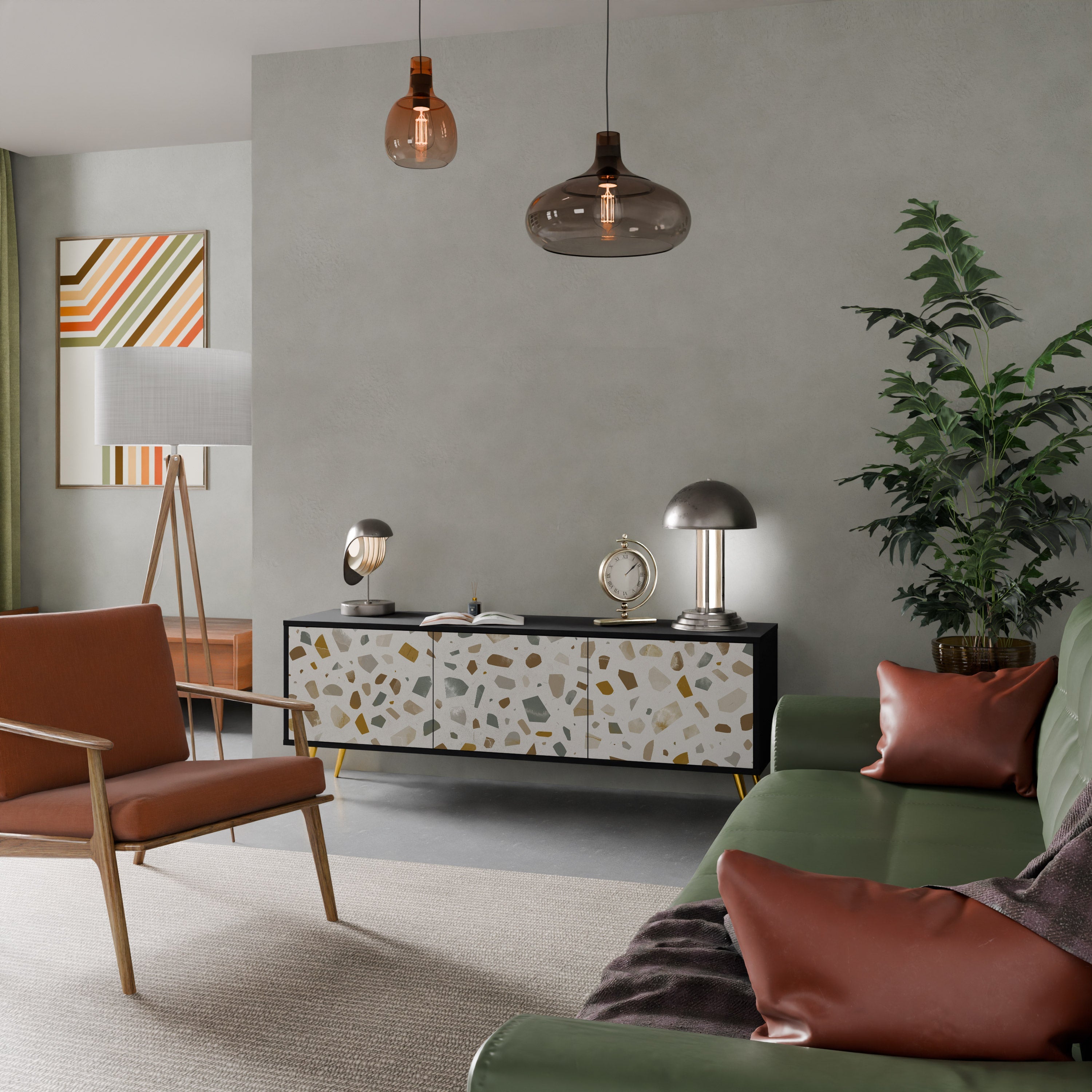 PIECES OF TOMORROW Móvel de TV com 3 Portas em Acabamento Preto