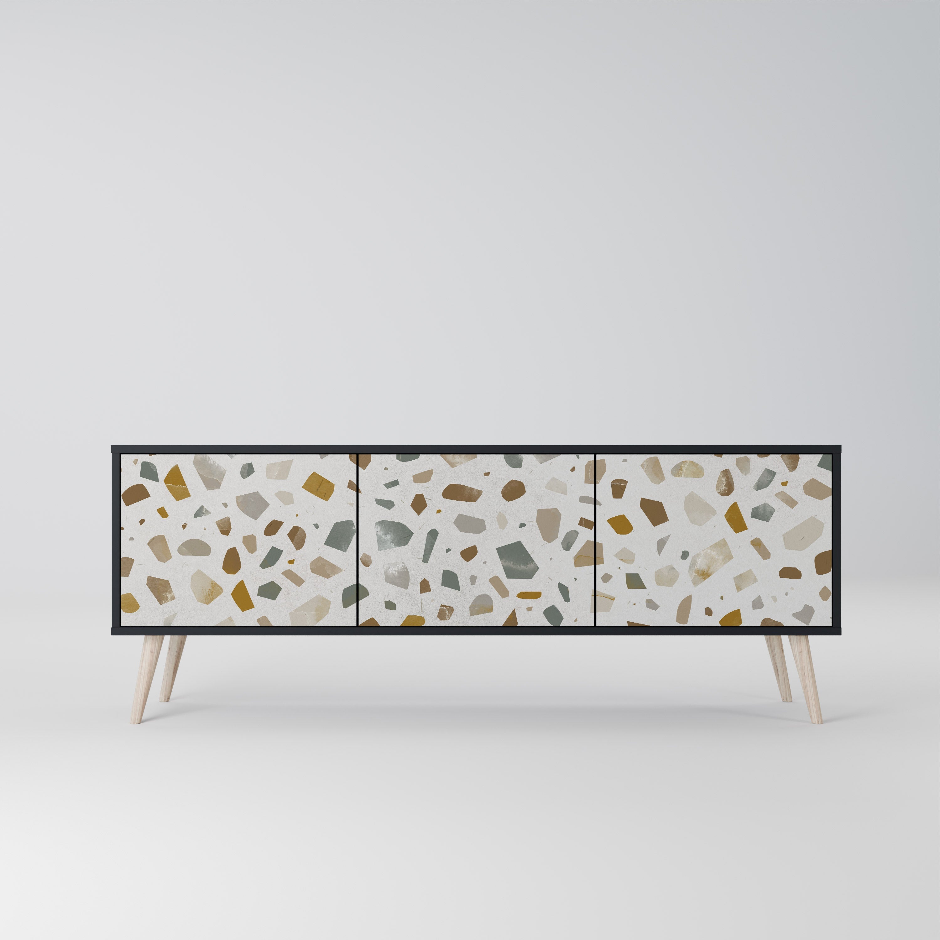 PIECES OF TOMORROW Móvel de TV com 3 Portas em Acabamento Preto