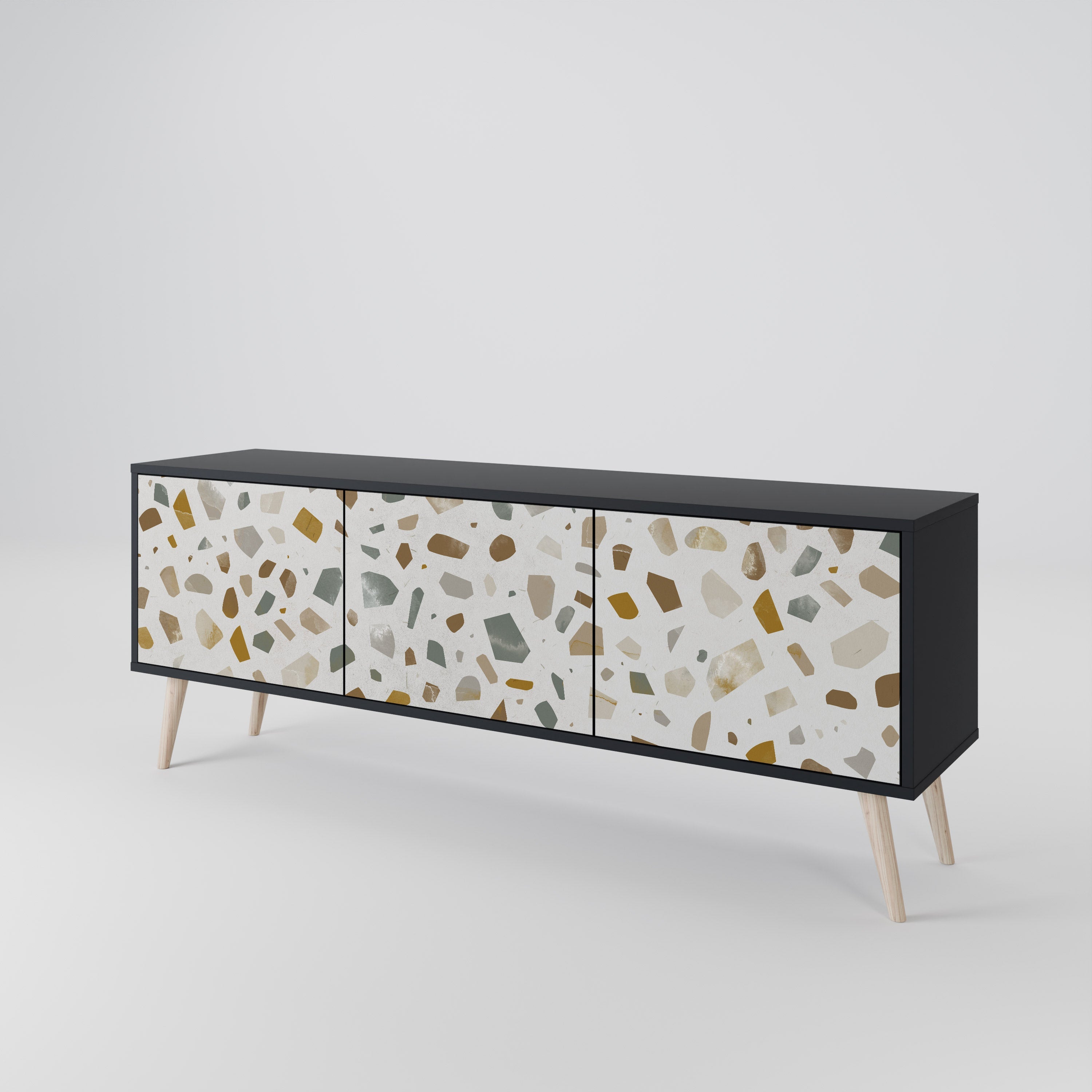 PIECES OF TOMORROW Móvel de TV com 3 Portas em Acabamento Preto