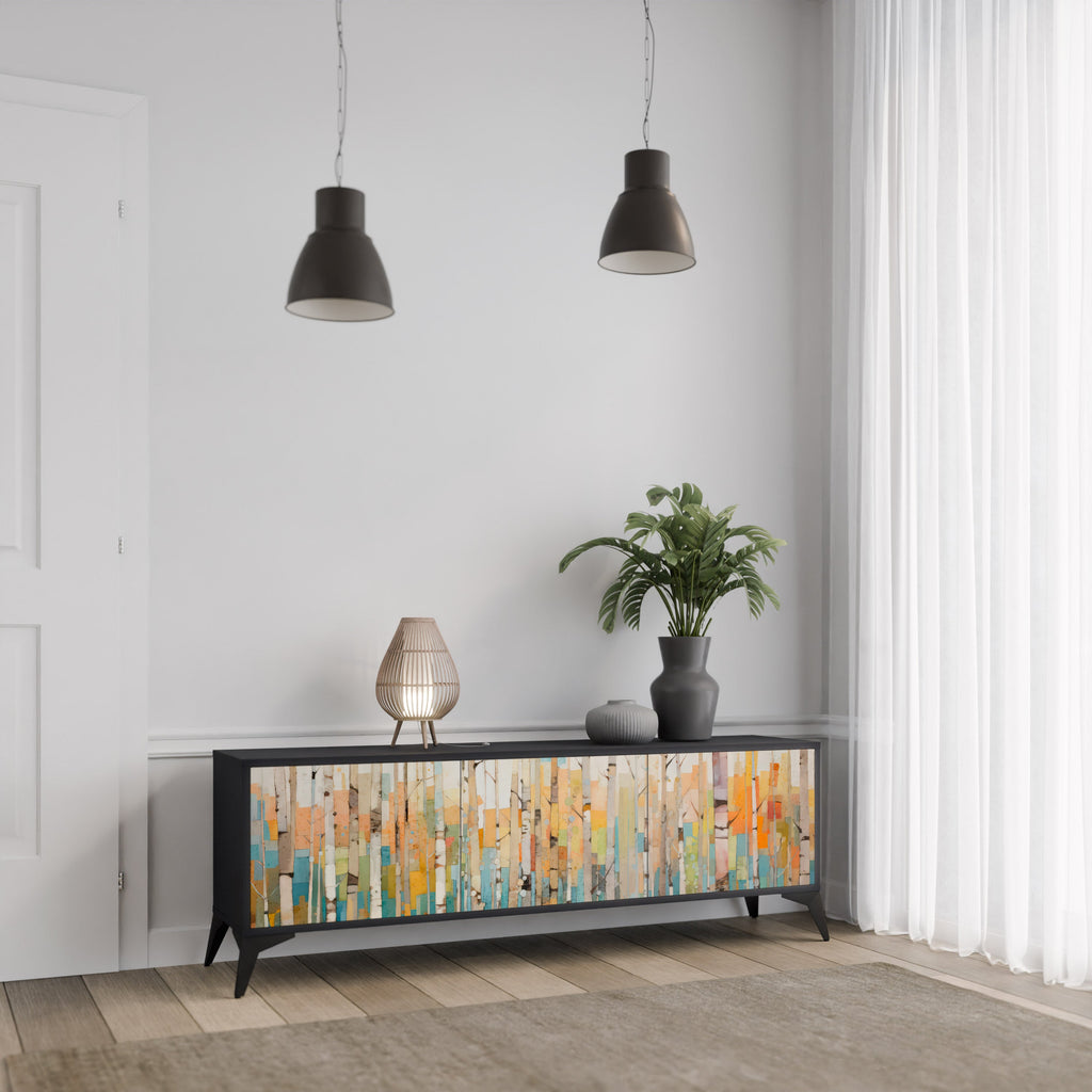 BIRCH KALEIDOSCOPE Móvel de TV com 3 Portas em Acabamento Preto