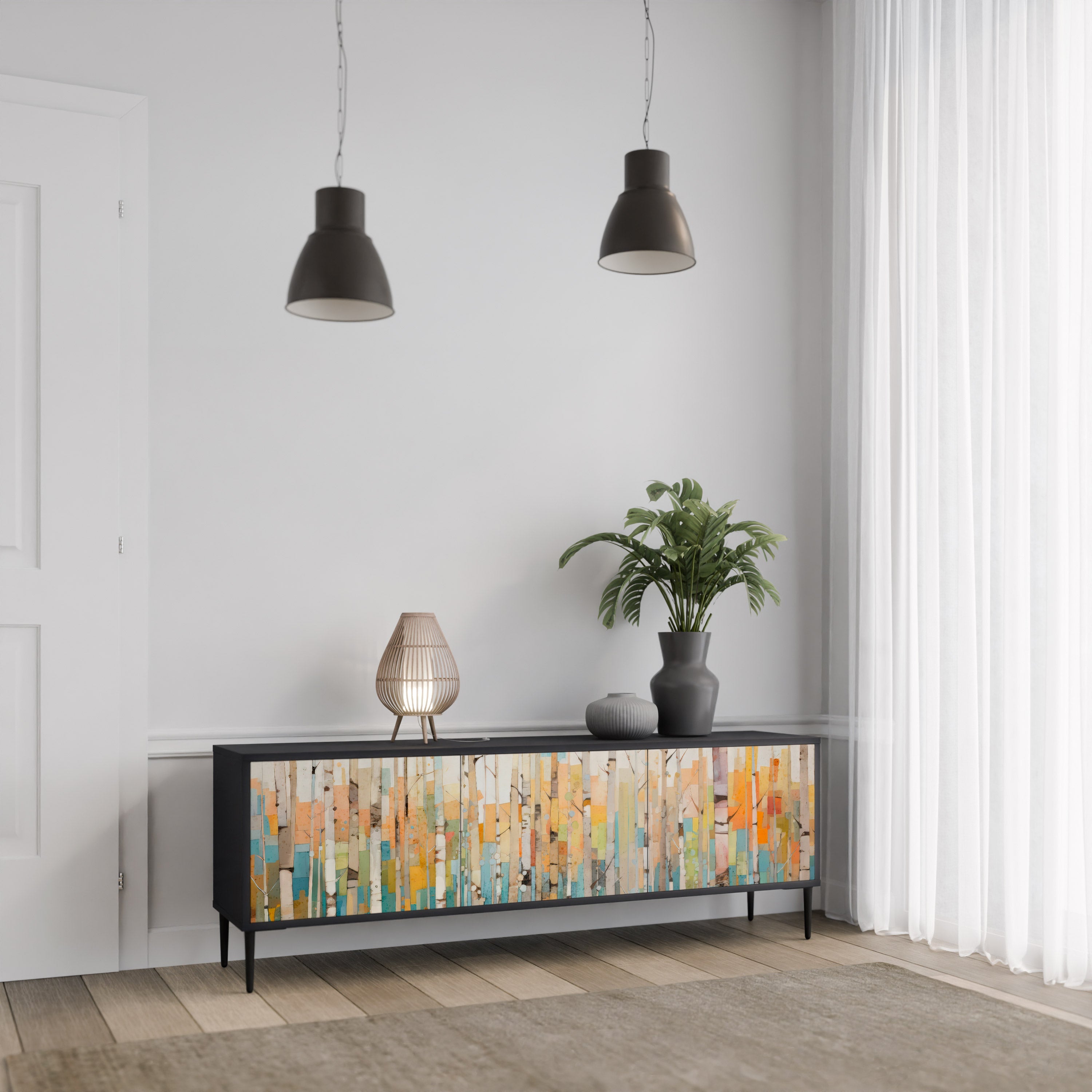 BIRCH KALEIDOSCOPE Móvel de TV com 3 Portas em Acabamento Preto