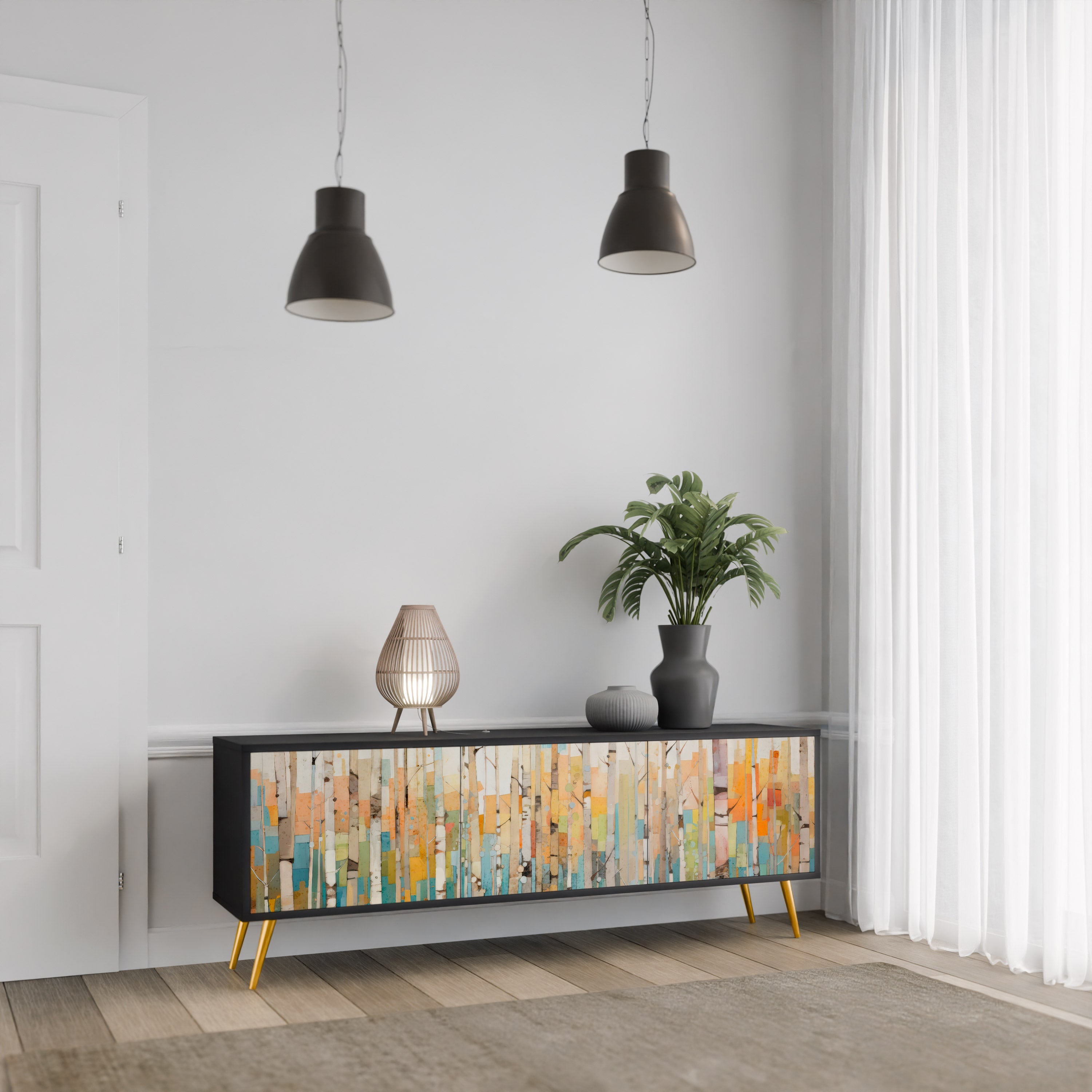 BIRCH KALEIDOSCOPE Móvel de TV com 3 Portas em Acabamento Preto