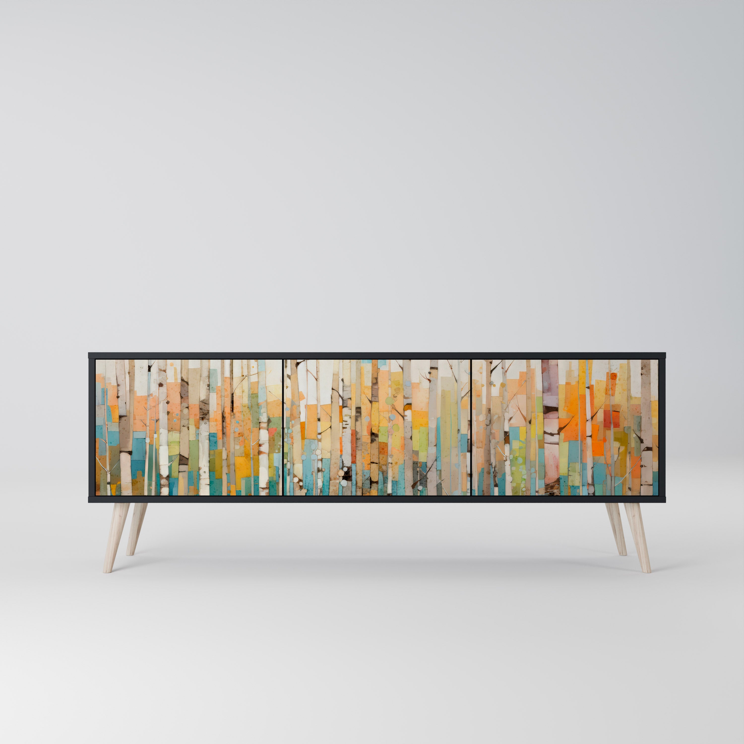 BIRCH KALEIDOSCOPE Móvel de TV com 3 Portas em Acabamento Preto