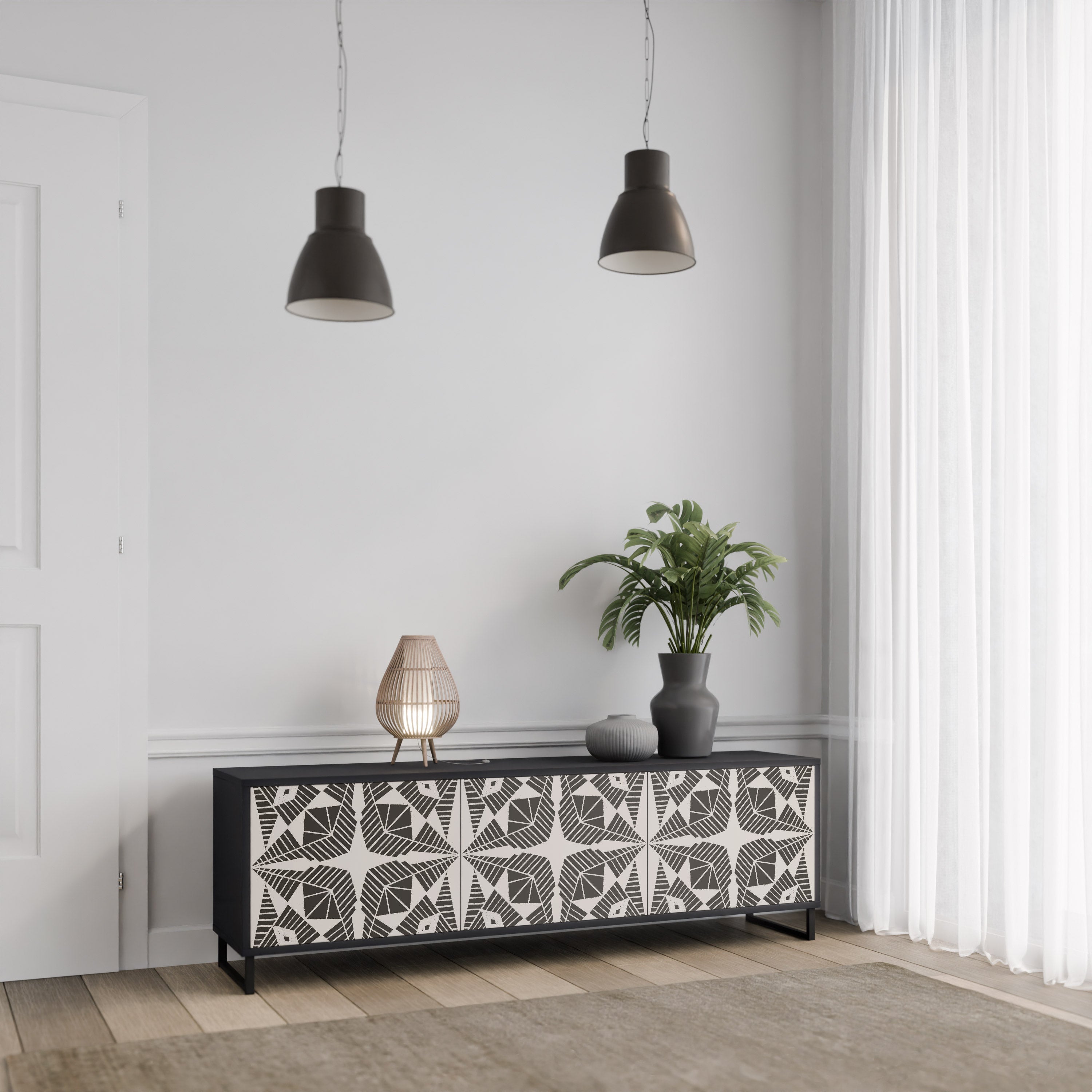 MONOCHROME NEXUS Móvel de TV com 3 Portas em Acabamento Preto