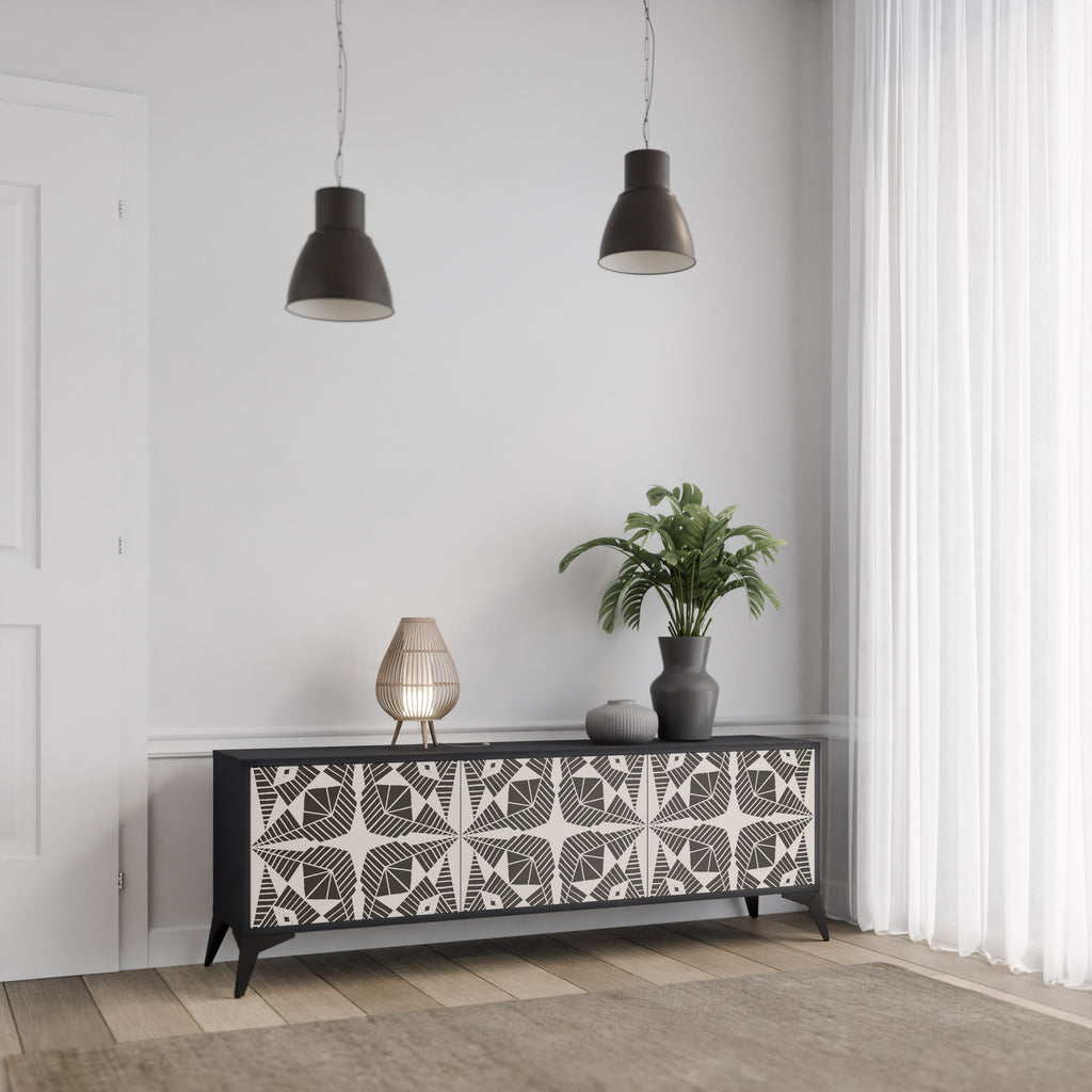 MONOCHROME NEXUS Móvel de TV com 3 Portas em Acabamento Preto