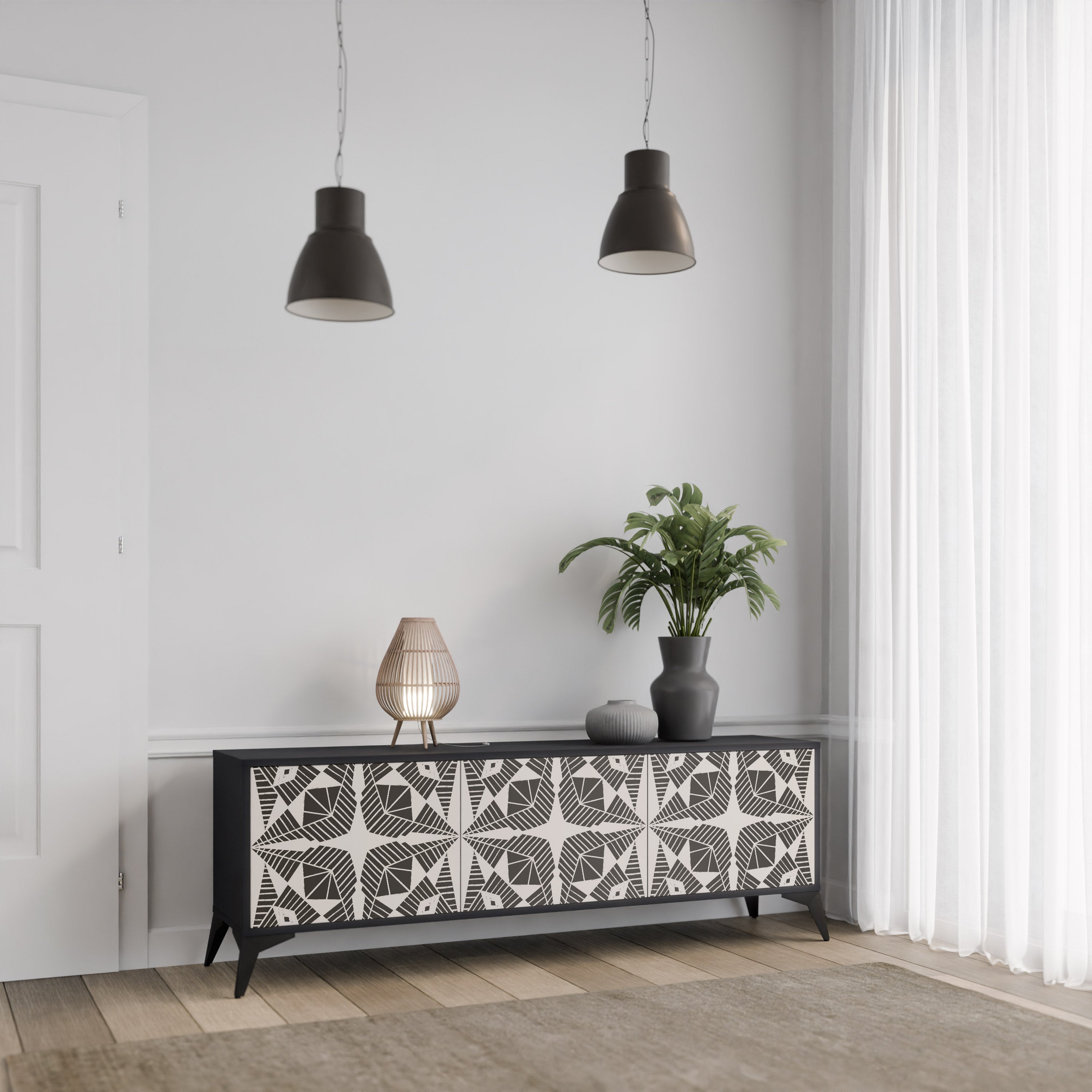 MONOCHROME NEXUS Móvel de TV com 3 Portas em Acabamento Preto