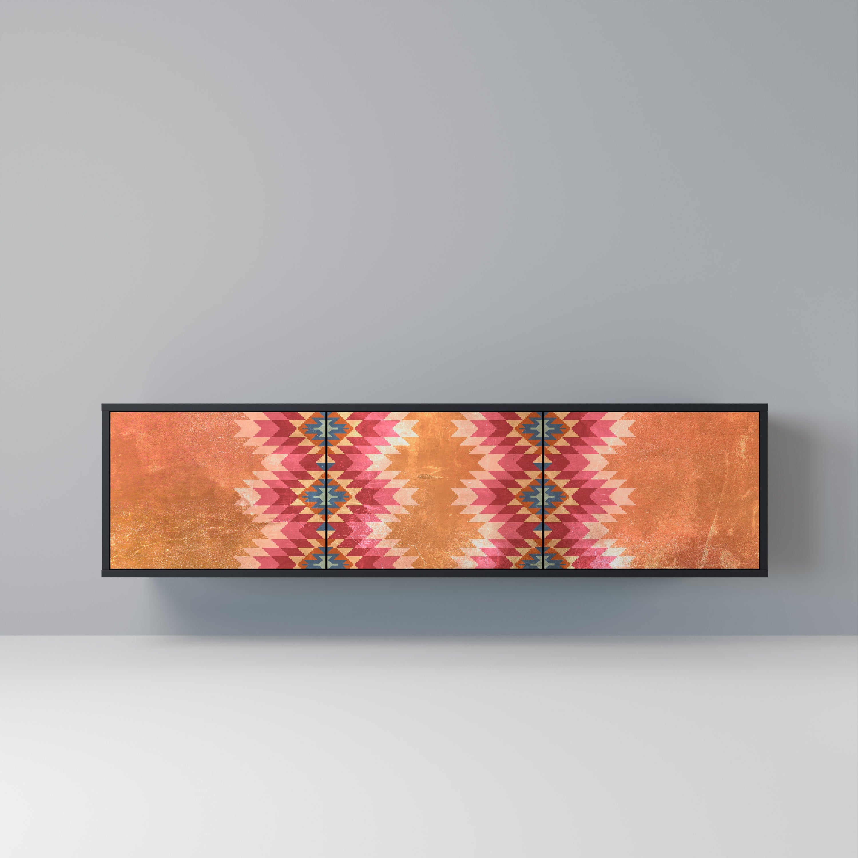 INDIAN FOLK Móvel de TV com 3 Portas em Acabamento Preto