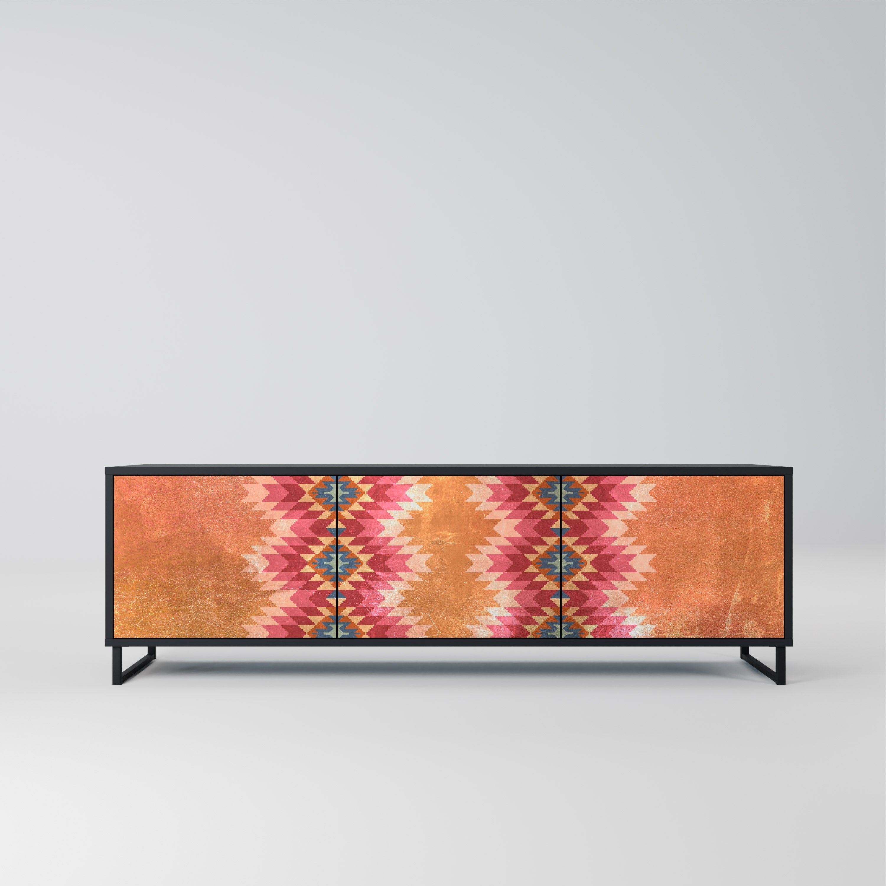 INDIAN FOLK Móvel de TV com 3 Portas em Acabamento Preto