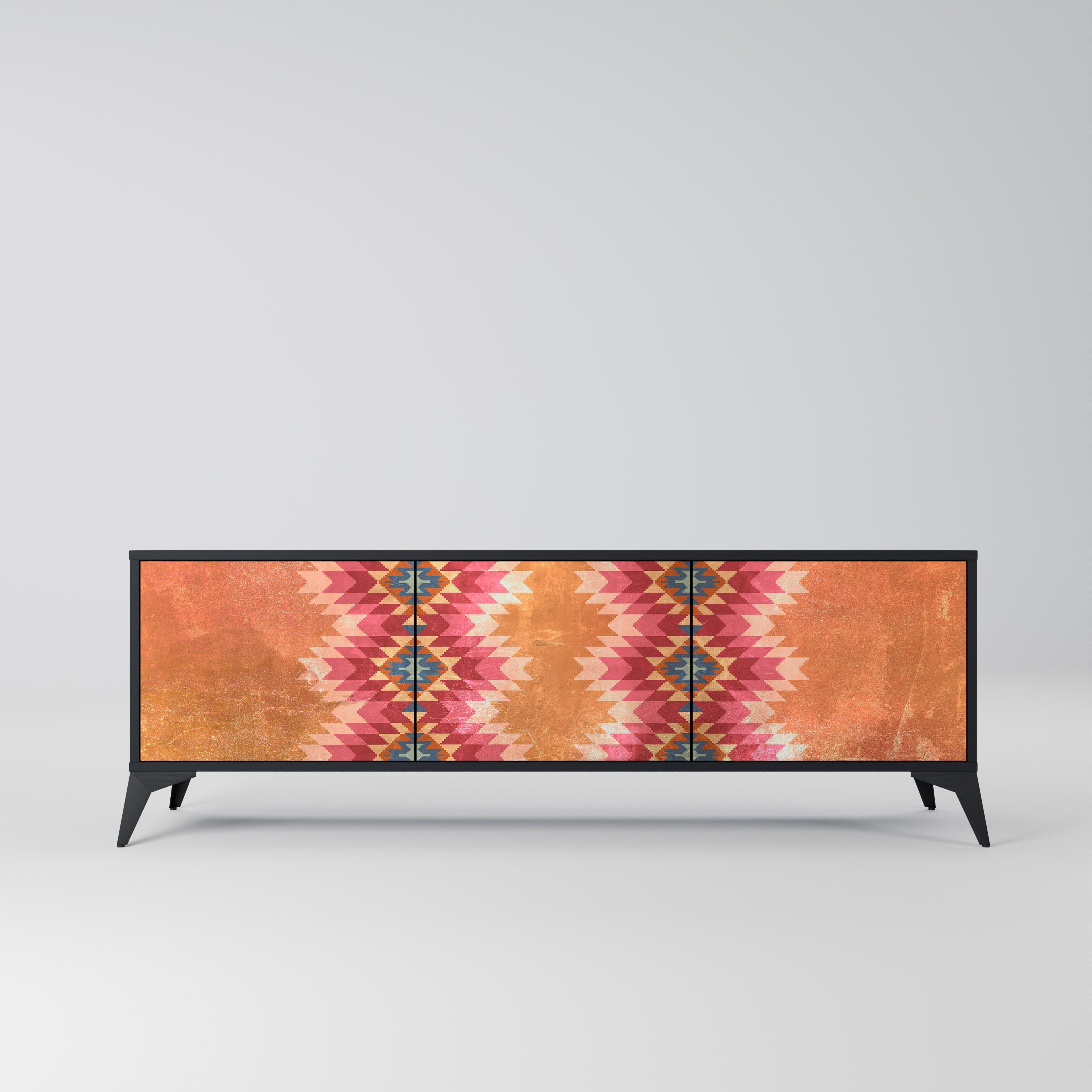 INDIAN FOLK Móvel de TV com 3 Portas em Acabamento Preto