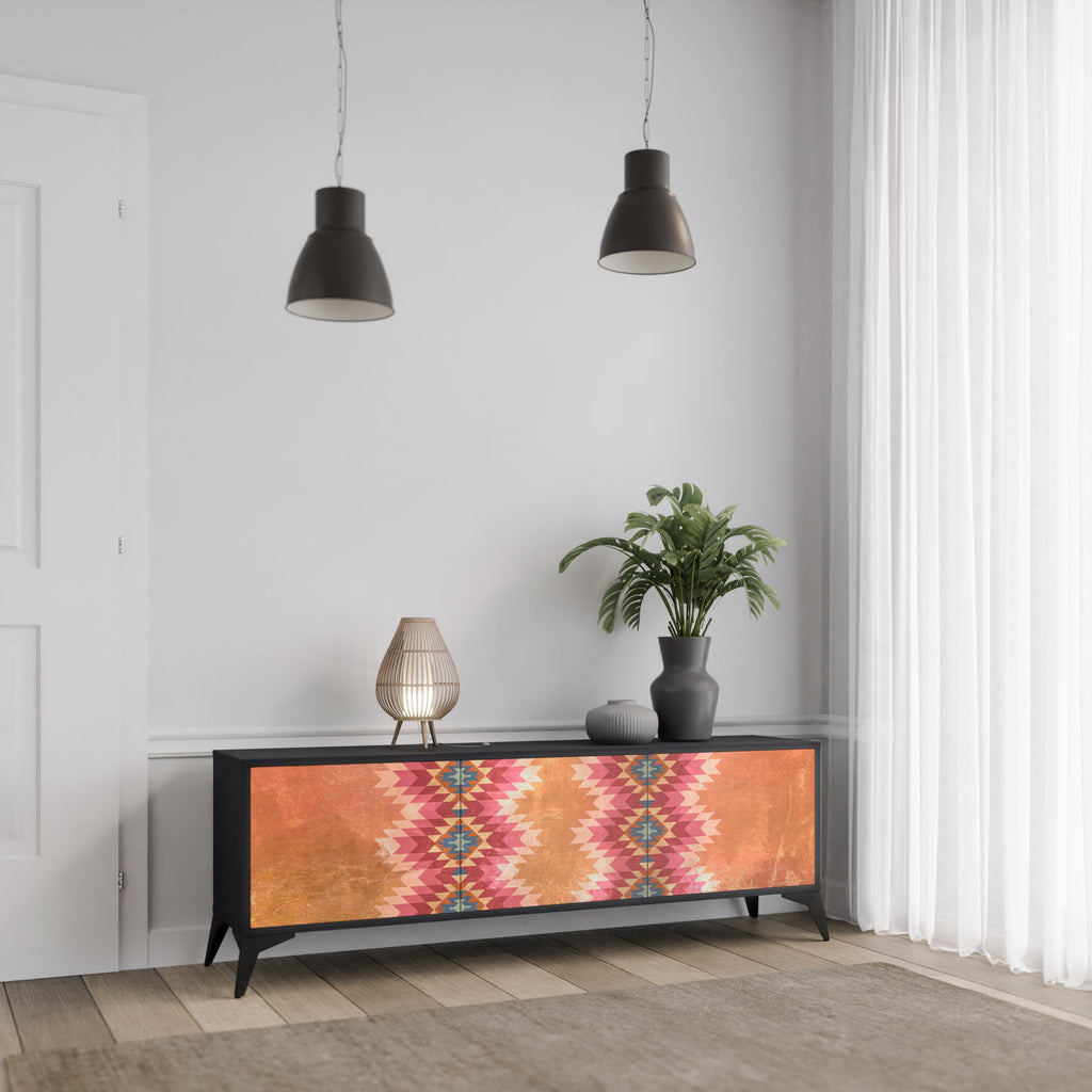 INDIAN FOLK 3-Door TV Stand in Black Finish