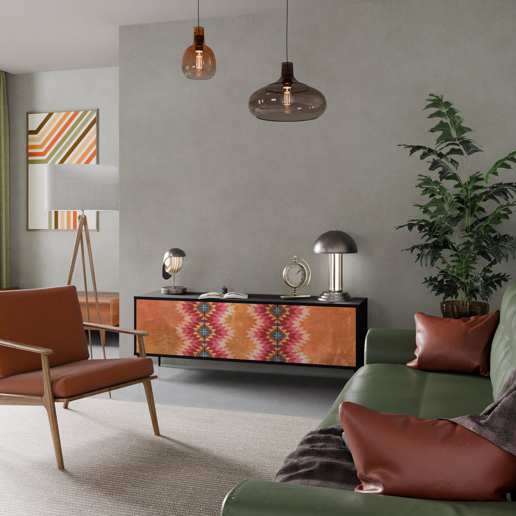 INDIAN FOLK 3-Door TV Stand in Black Finish