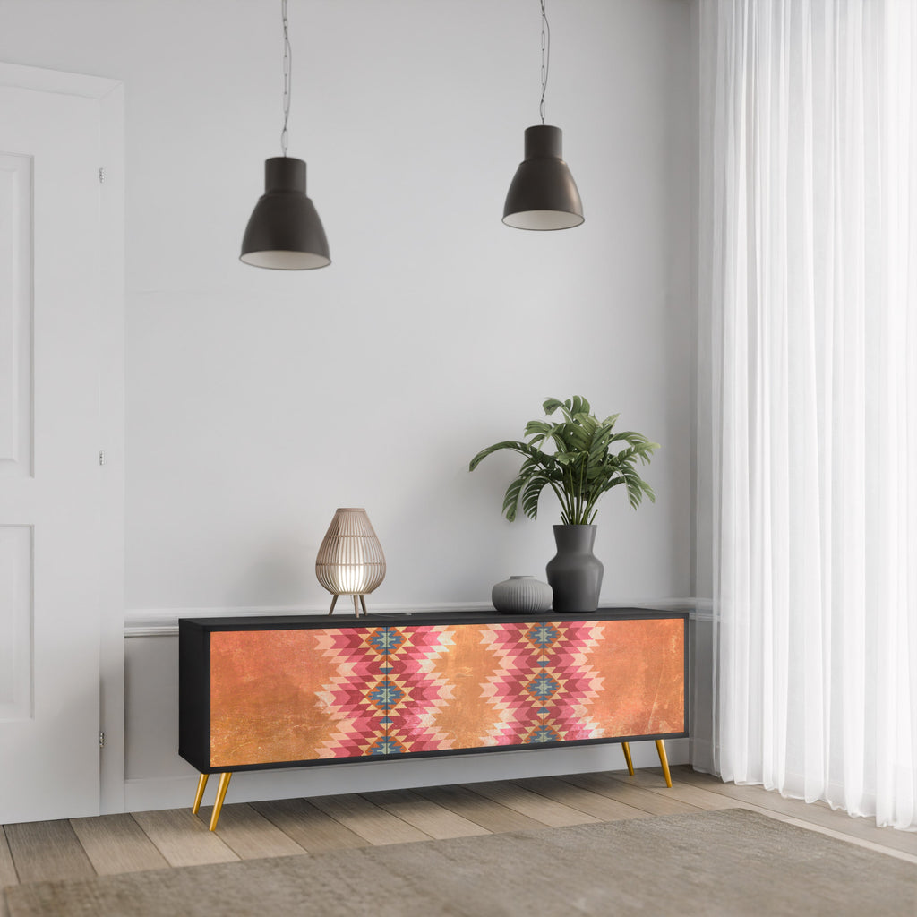 INDIAN FOLK 3-Door TV Stand in Black Finish