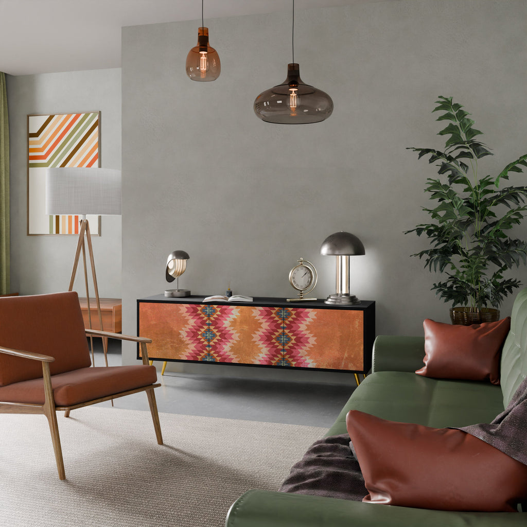 INDIAN FOLK 3-Door TV Stand in Black Finish