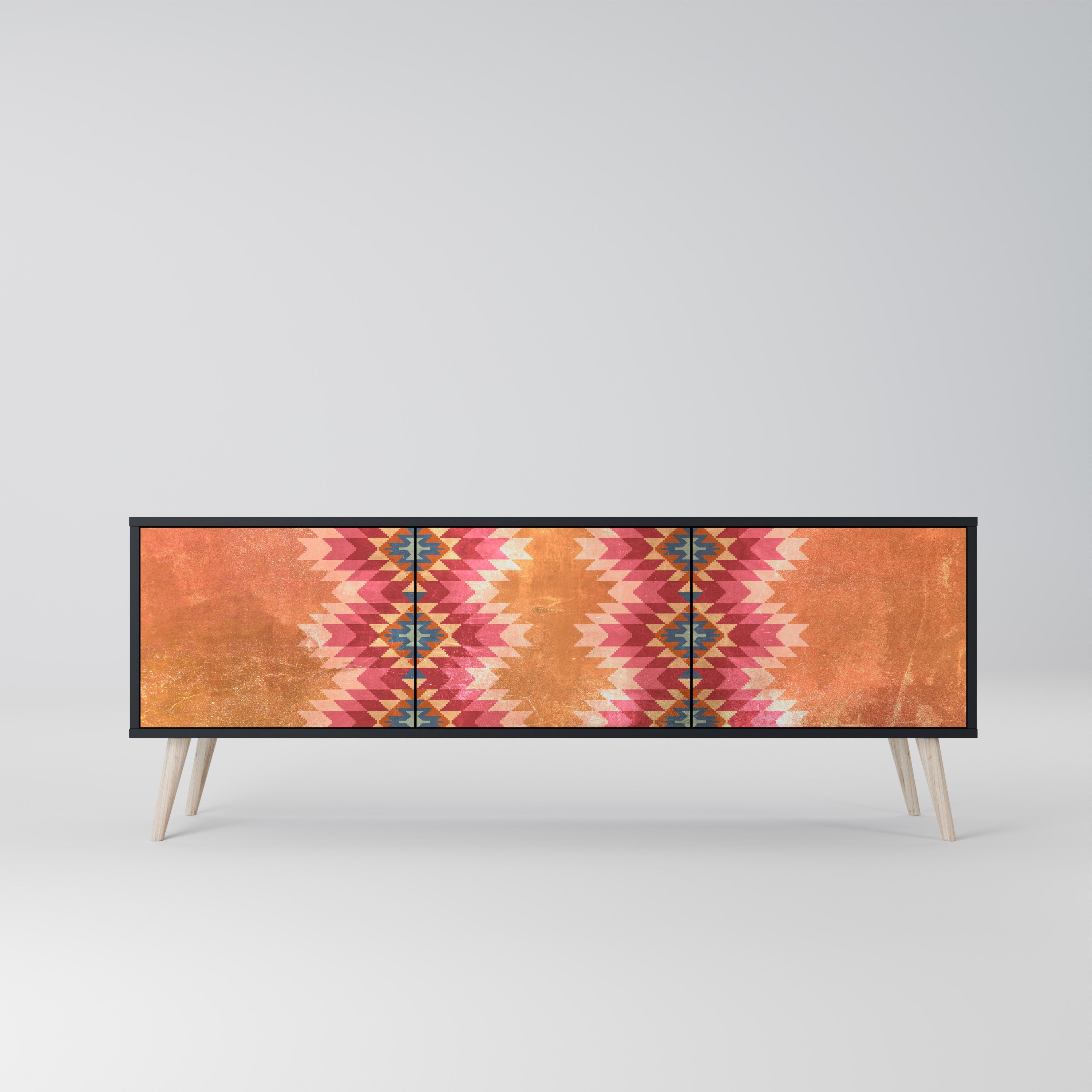 INDIAN FOLK Móvel de TV com 3 Portas em Acabamento Preto