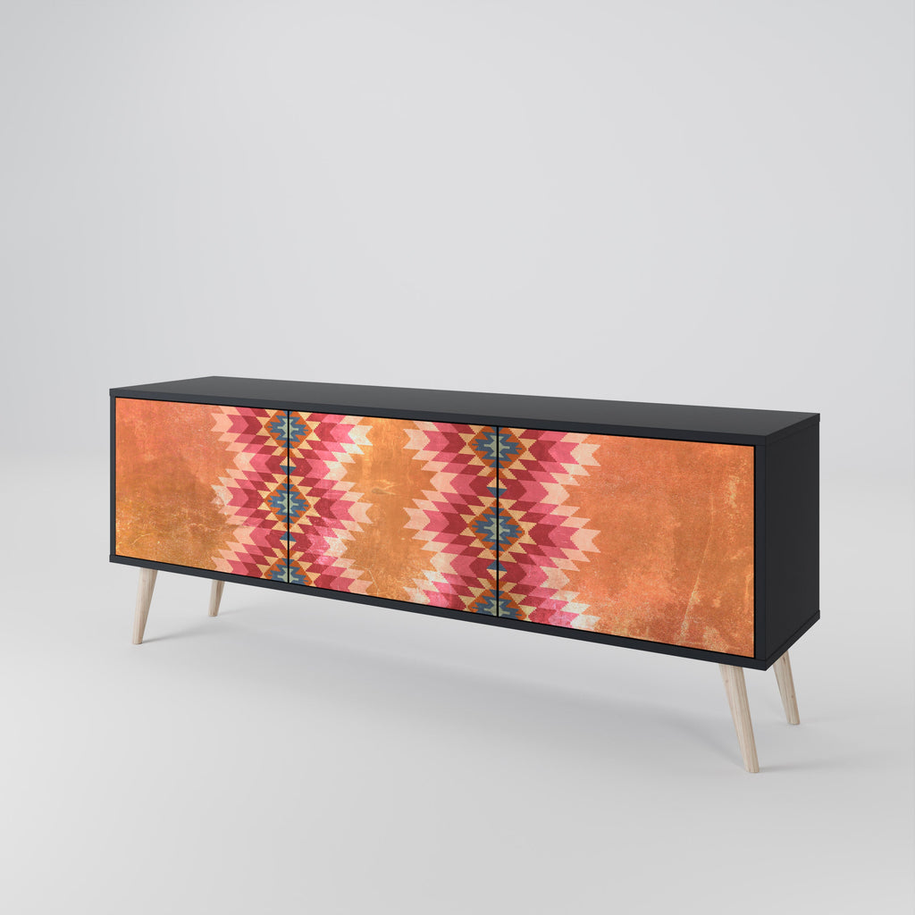 INDIAN FOLK 3-Door TV Stand in Black Finish