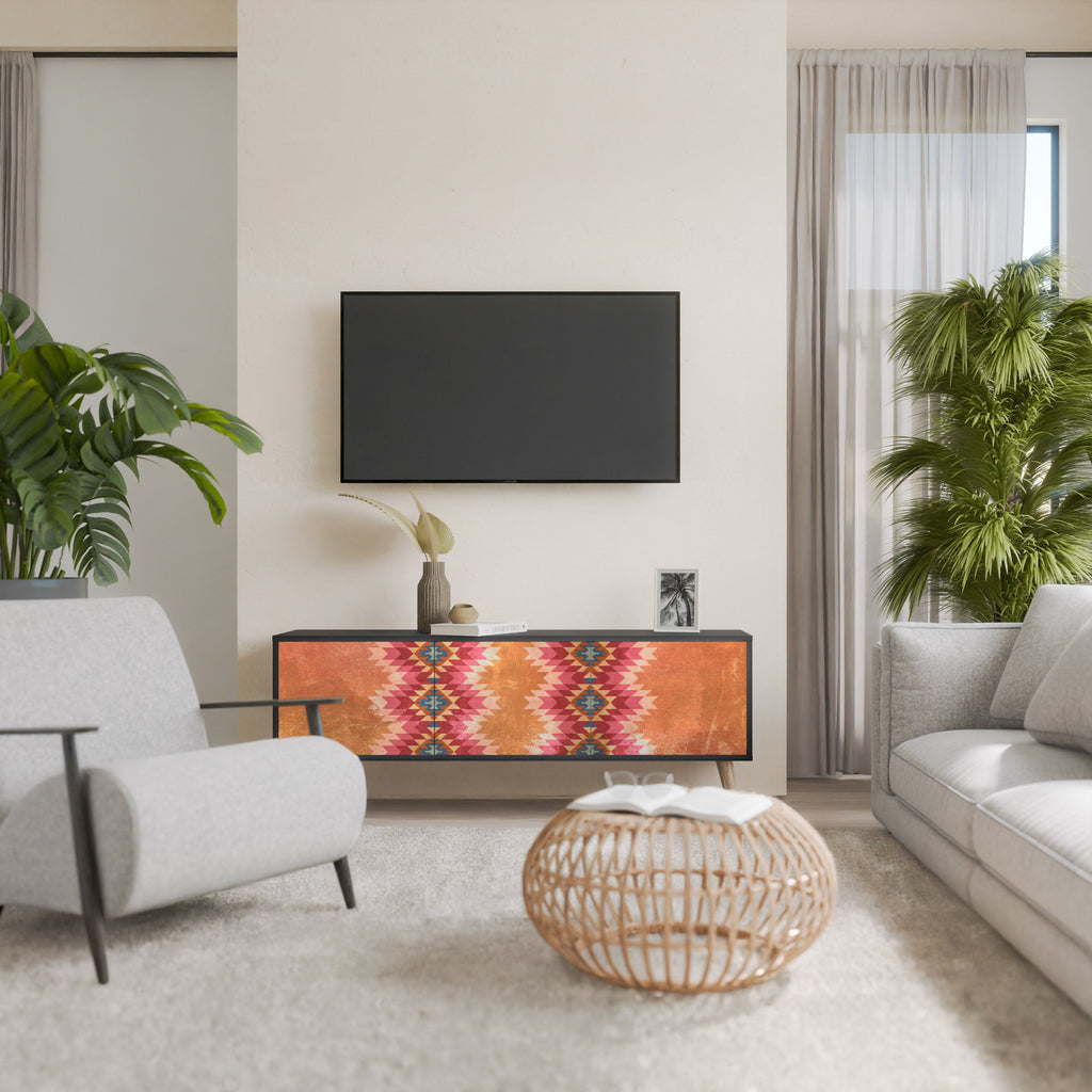 INDIAN FOLK 3-Door TV Stand in Black Finish