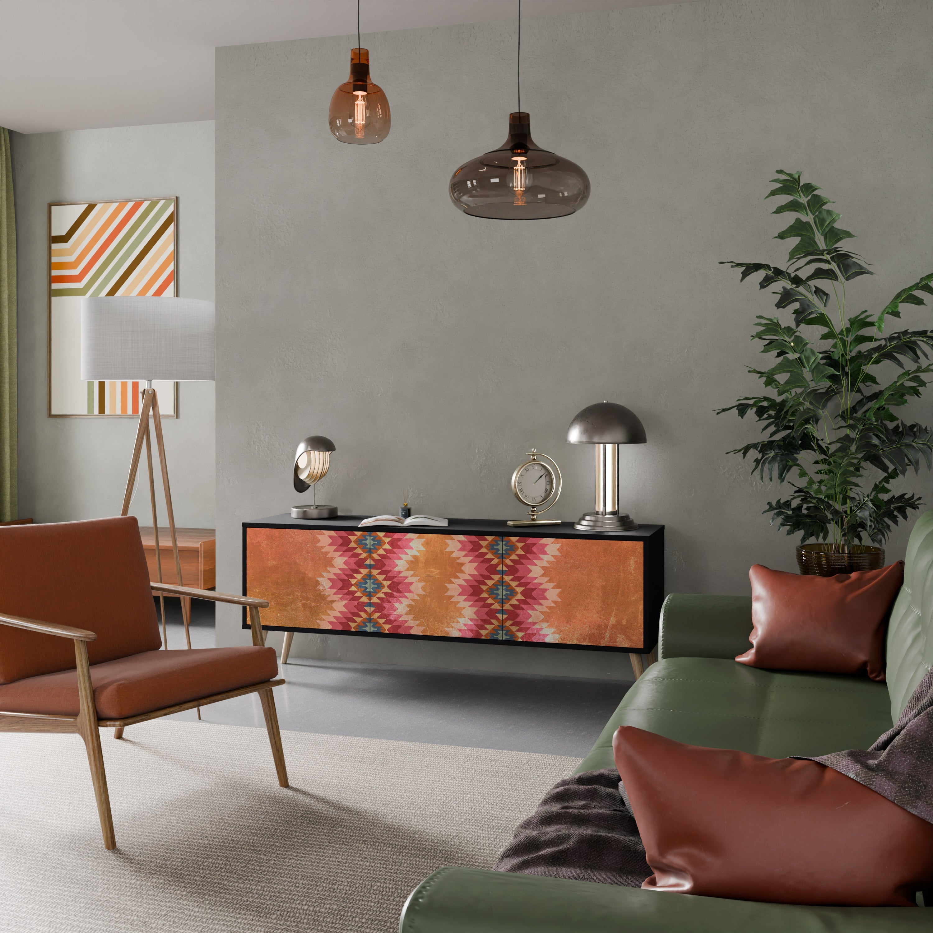 INDIAN FOLK 3-Door TV Stand in Black Finish