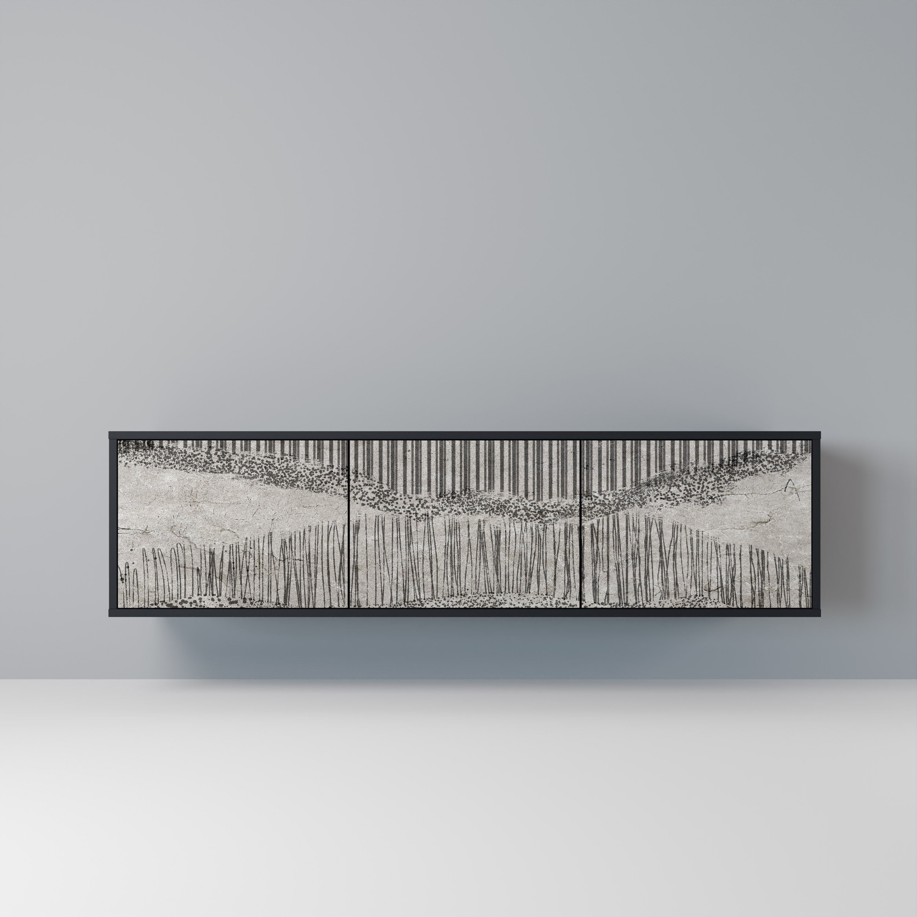 GRAIN LINES Móvel de TV com 3 Portas em Acabamento Preto