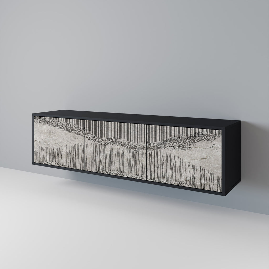 GRAIN LINES Móvel de TV com 3 Portas em Acabamento Preto