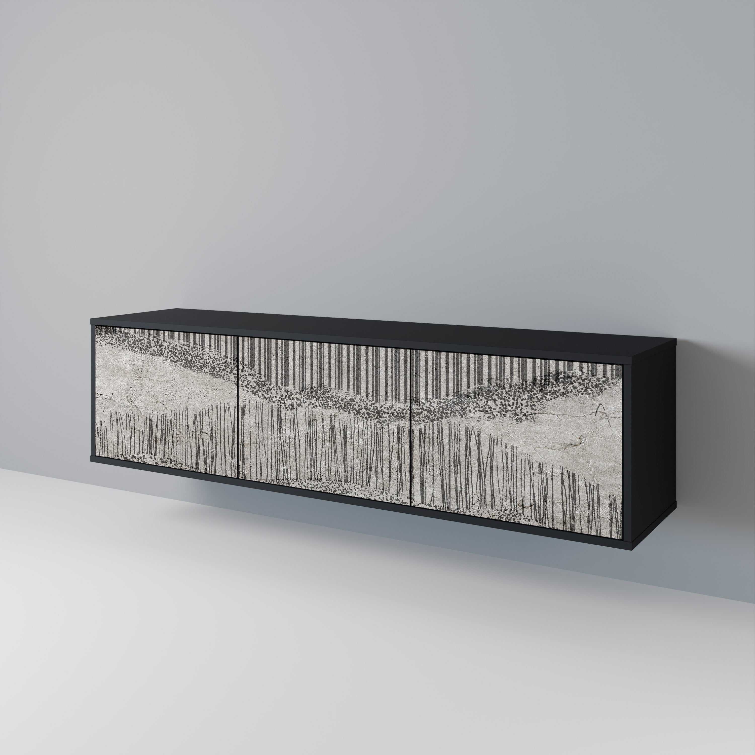 GRAIN LINES Móvel de TV com 3 Portas em Acabamento Preto