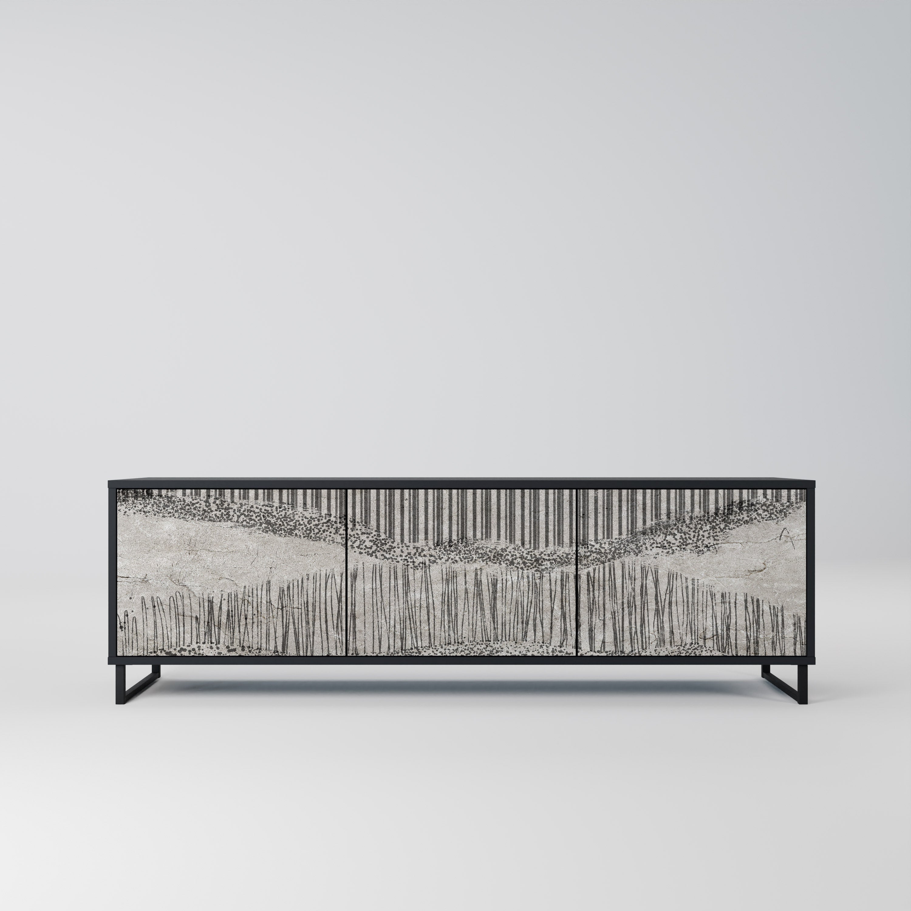 GRAIN LINES Móvel de TV com 3 Portas em Acabamento Preto