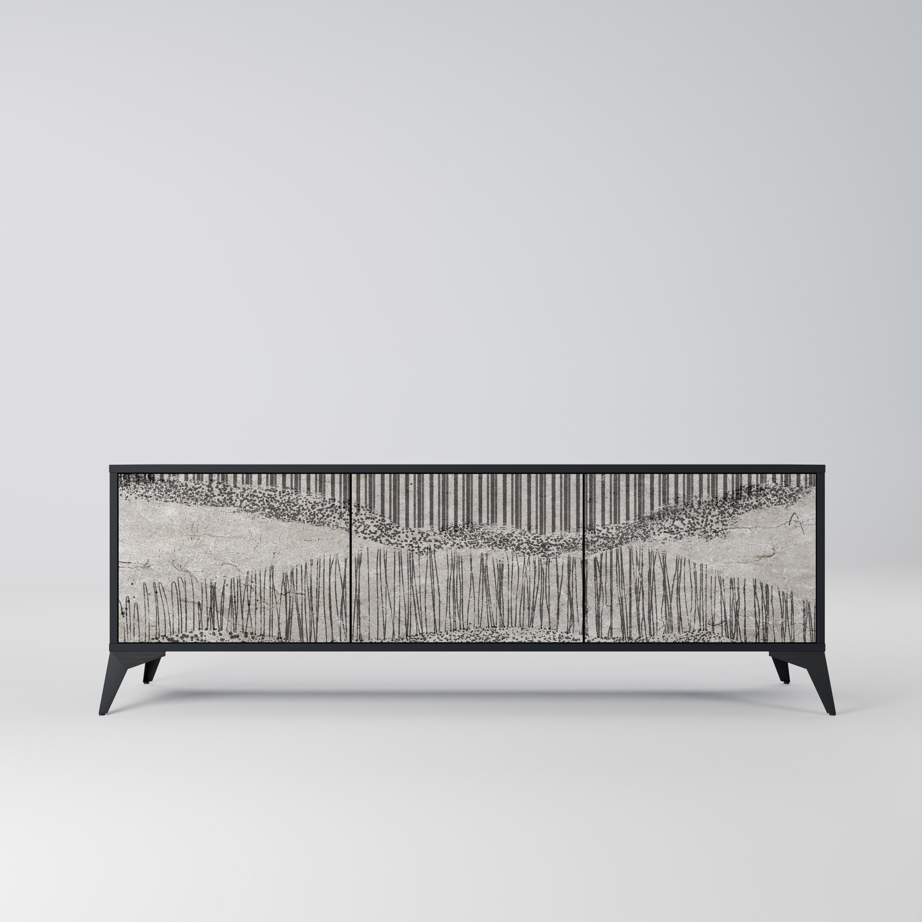 GRAIN LINES Móvel de TV com 3 Portas em Acabamento Preto