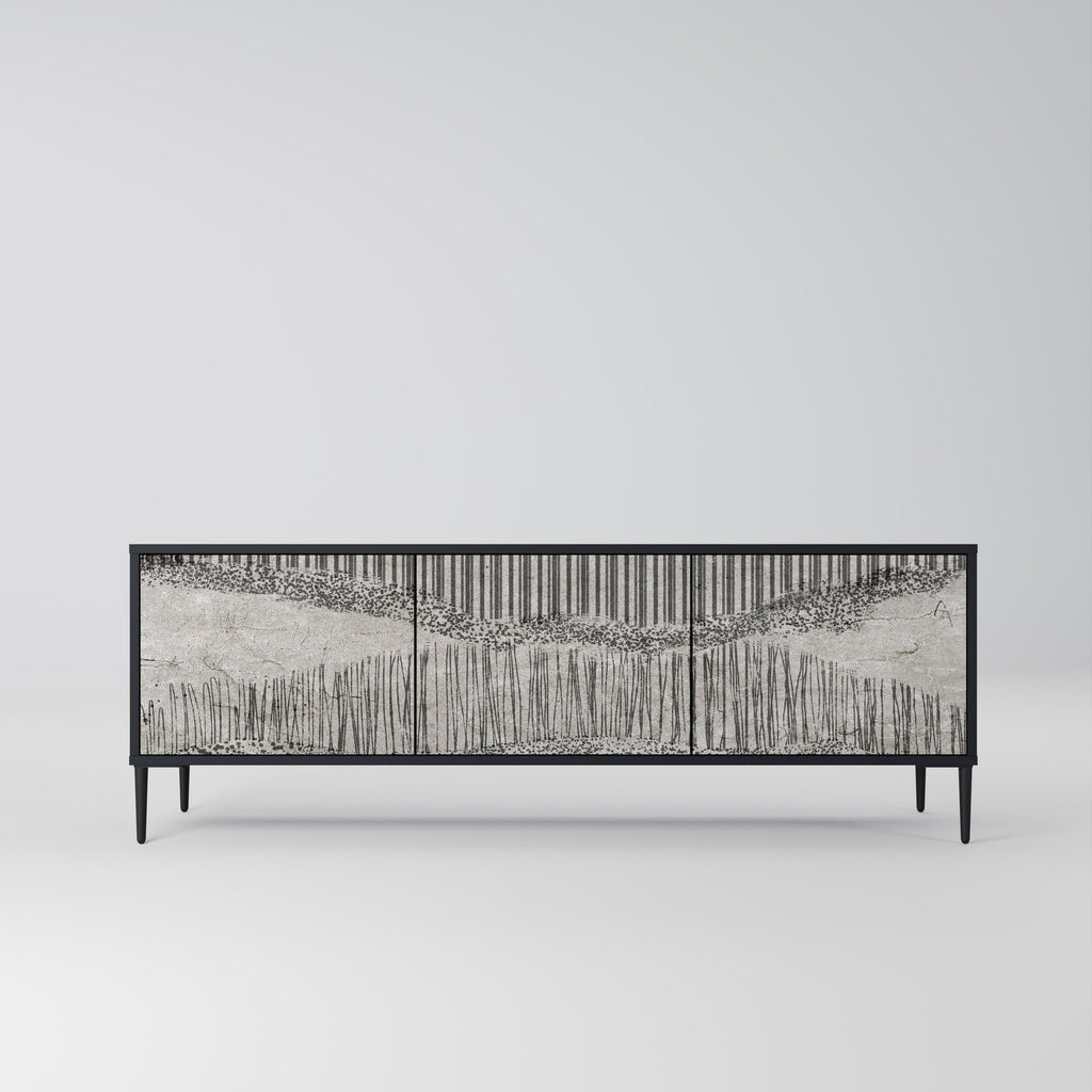 GRAIN LINES Móvel de TV com 3 Portas em Acabamento Preto