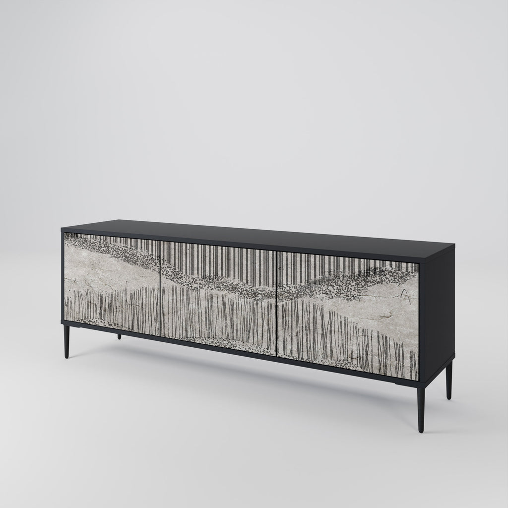 GRAIN LINES Móvel de TV com 3 Portas em Acabamento Preto