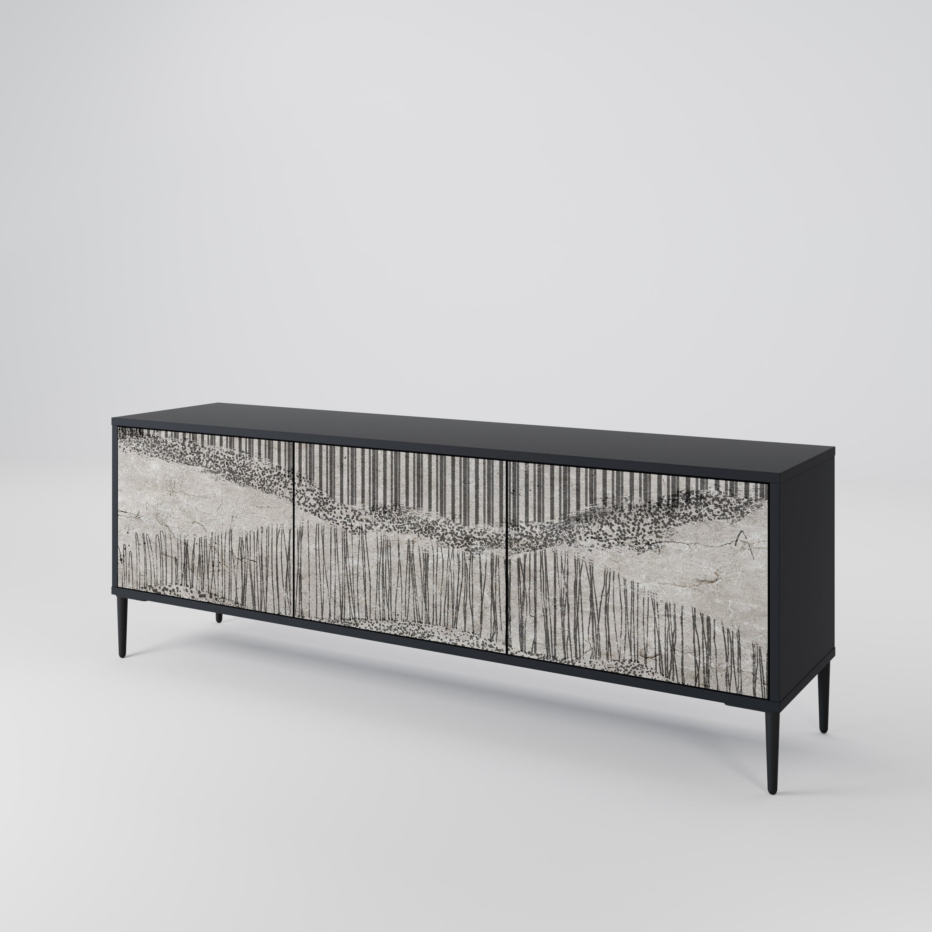 GRAIN LINES Móvel de TV com 3 Portas em Acabamento Preto