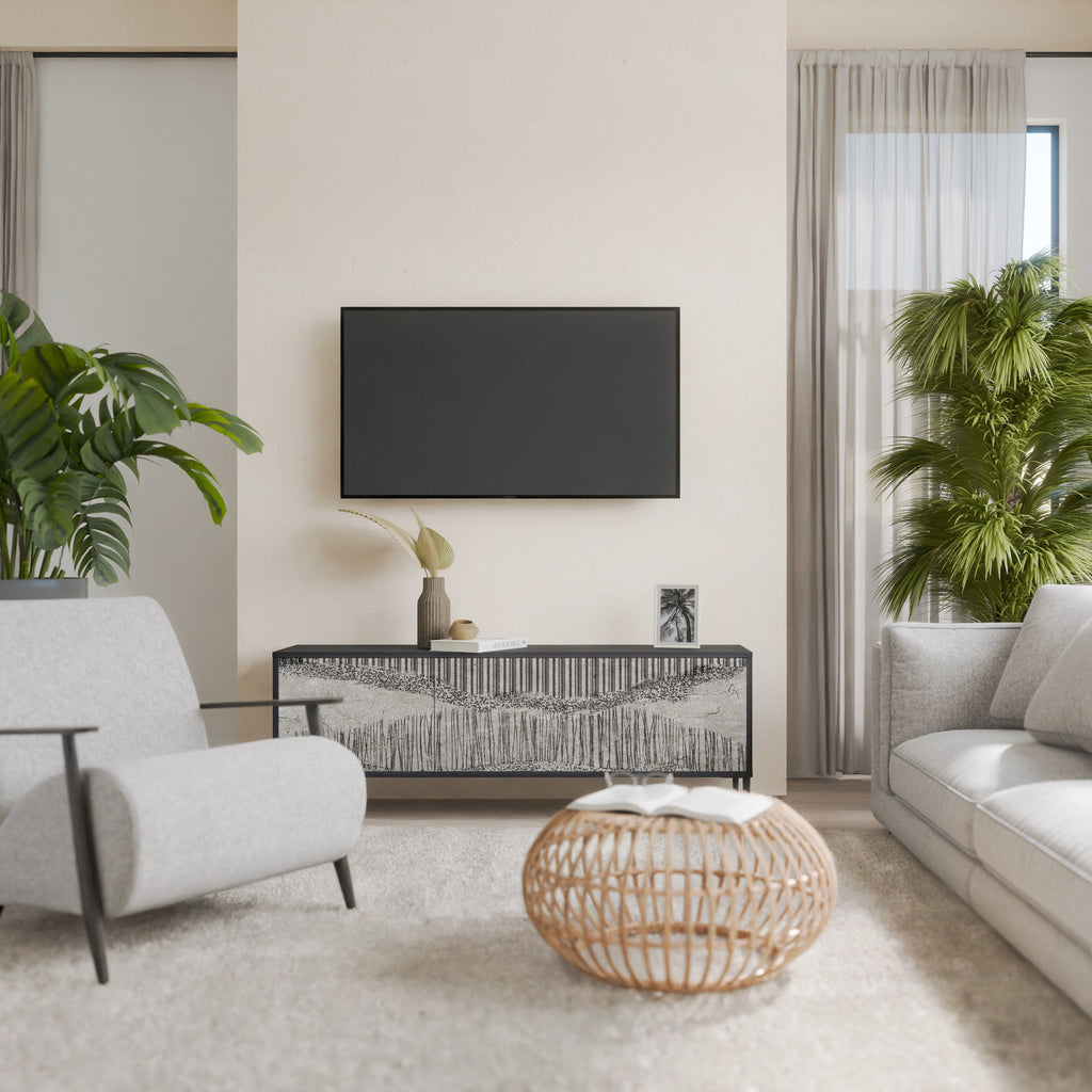 GRAIN LINES Móvel de TV com 3 Portas em Acabamento Preto