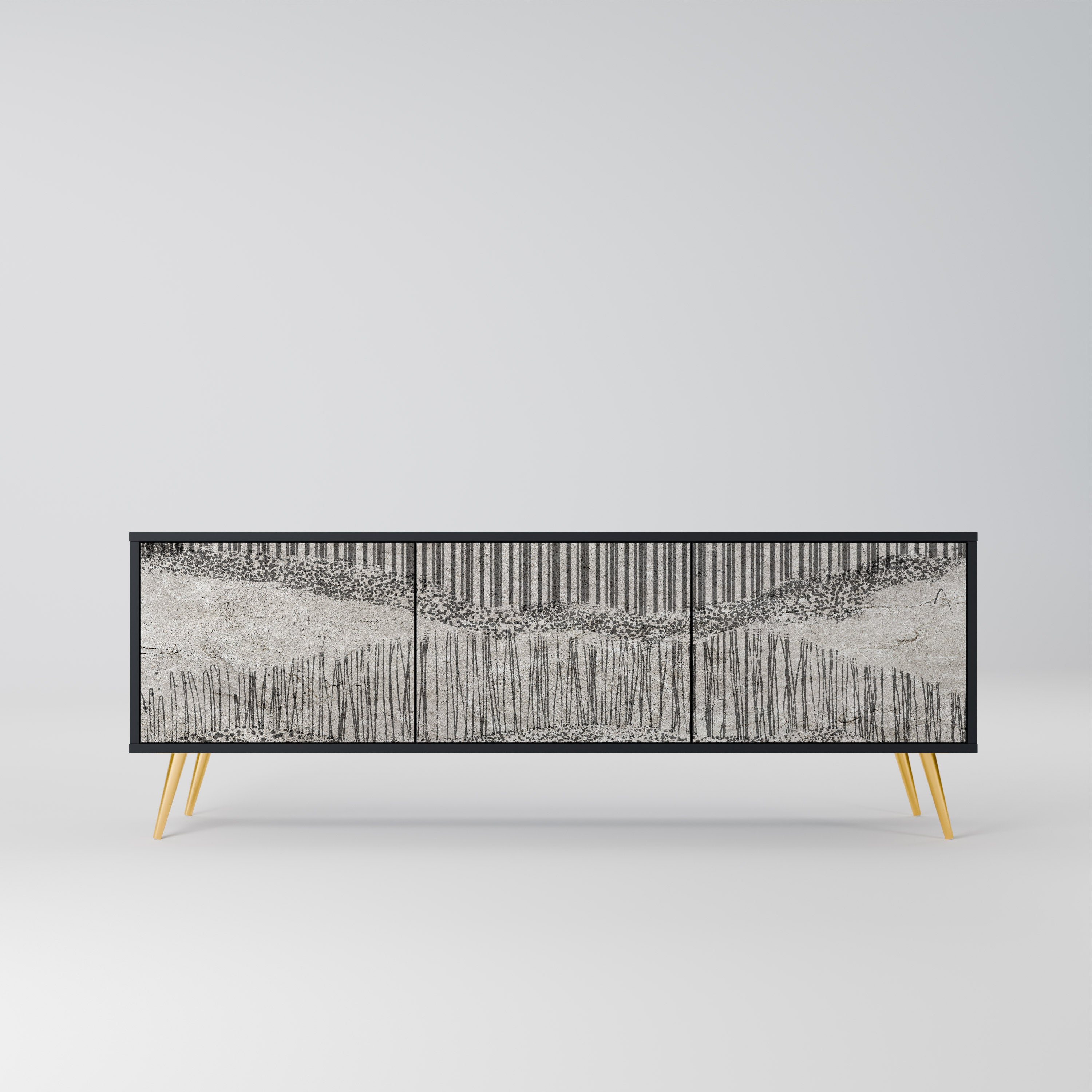 GRAIN LINES Móvel de TV com 3 Portas em Acabamento Preto