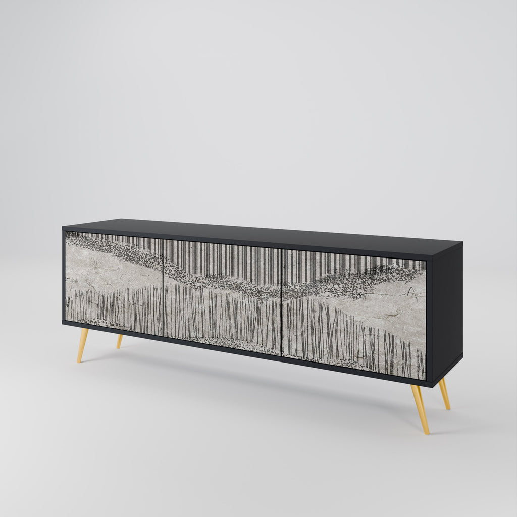 GRAIN LINES Móvel de TV com 3 Portas em Acabamento Preto