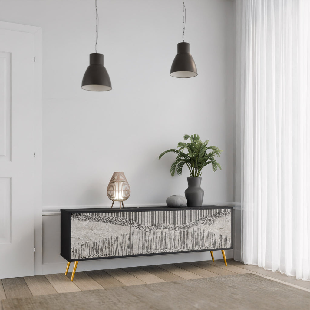 GRAIN LINES Móvel de TV com 3 Portas em Acabamento Preto