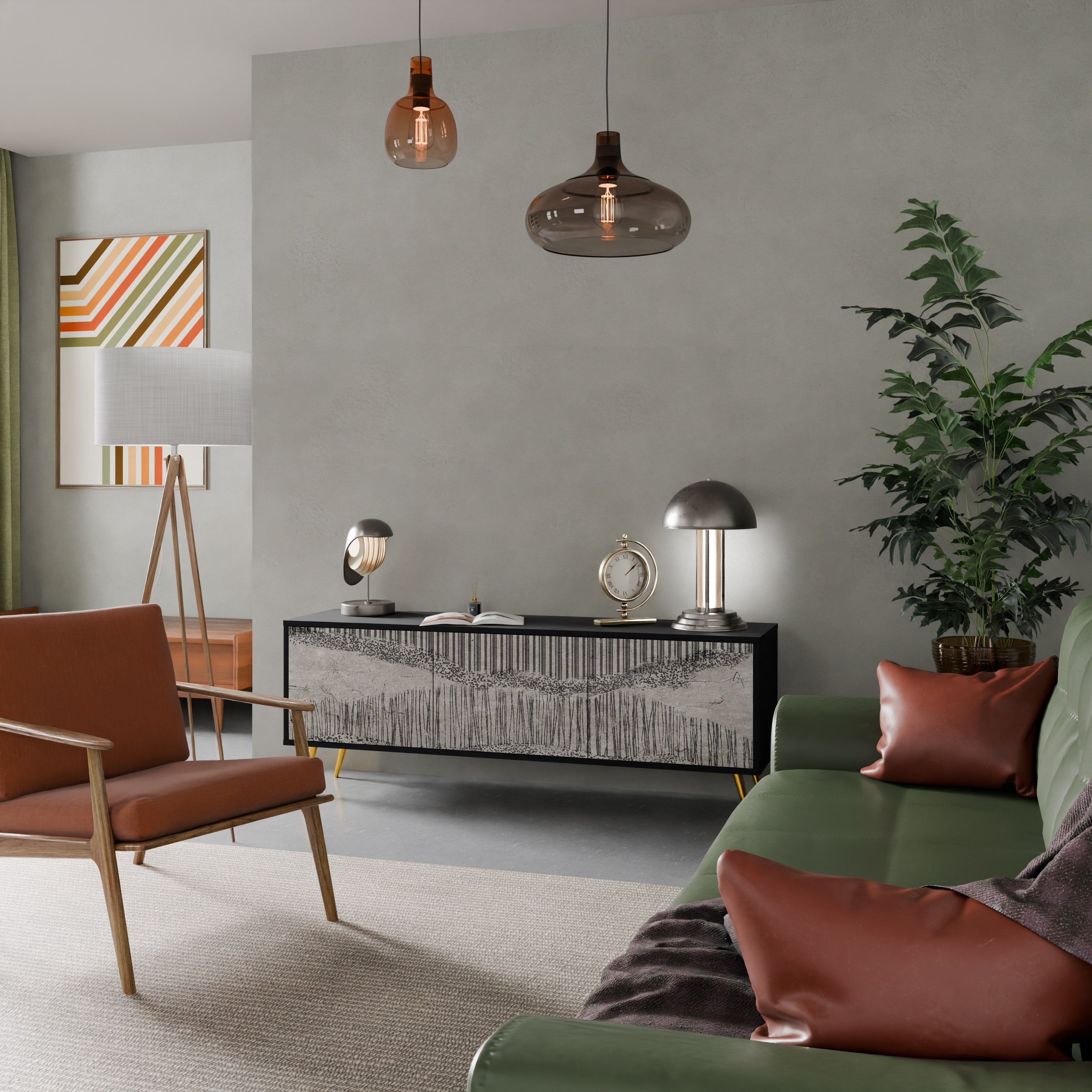 GRAIN LINES Móvel de TV com 3 Portas em Acabamento Preto