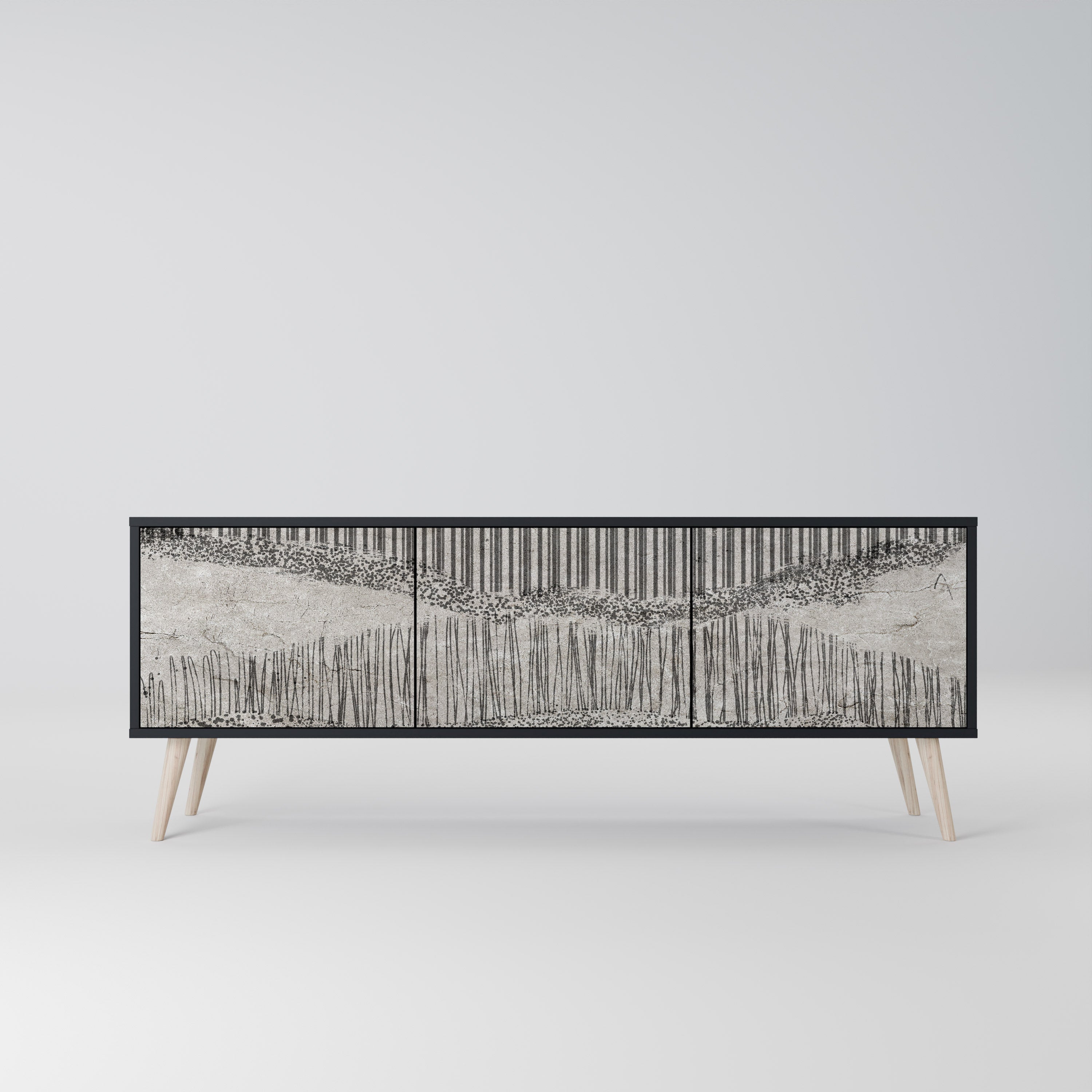 GRAIN LINES Móvel de TV com 3 Portas em Acabamento Preto