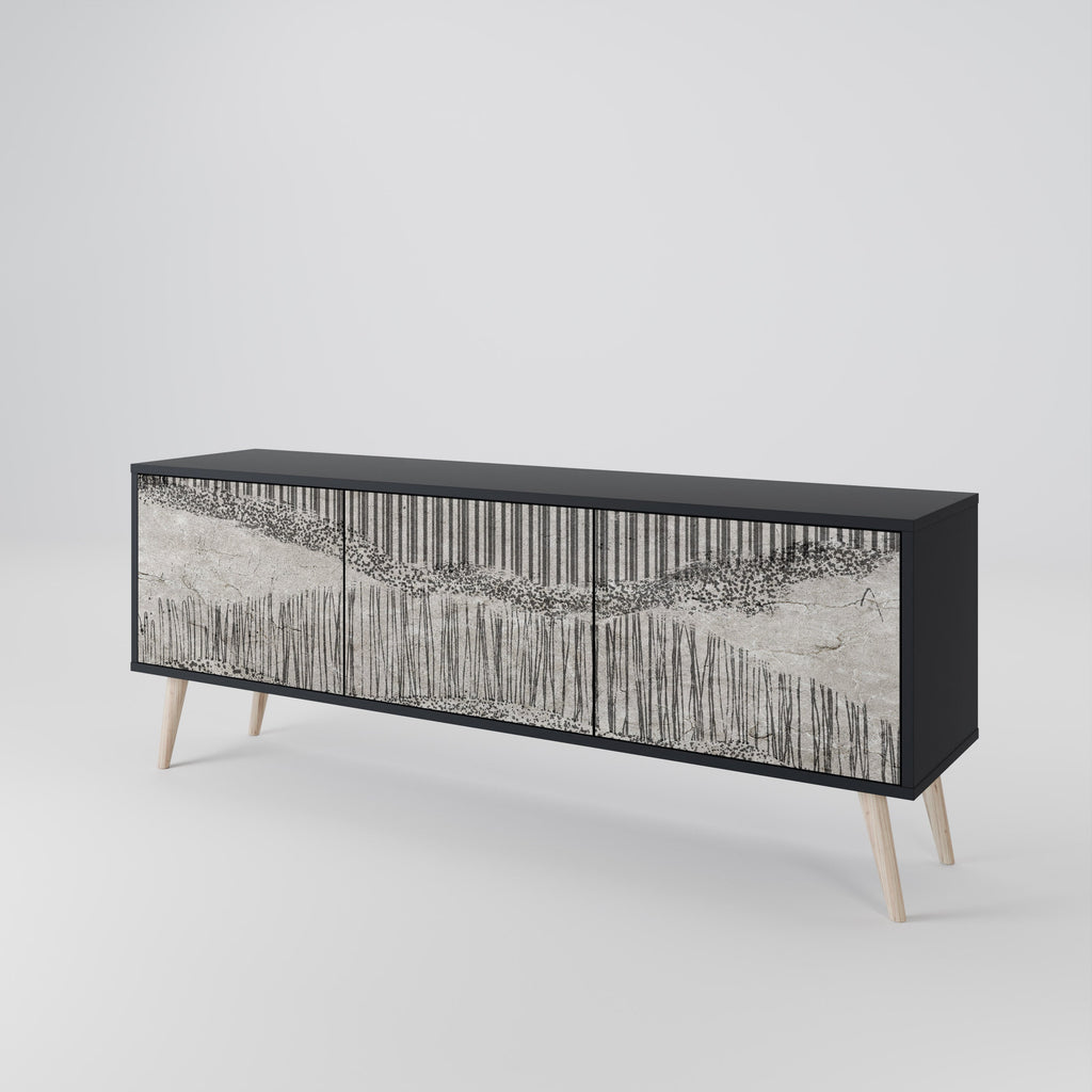 GRAIN LINES Móvel de TV com 3 Portas em Acabamento Preto