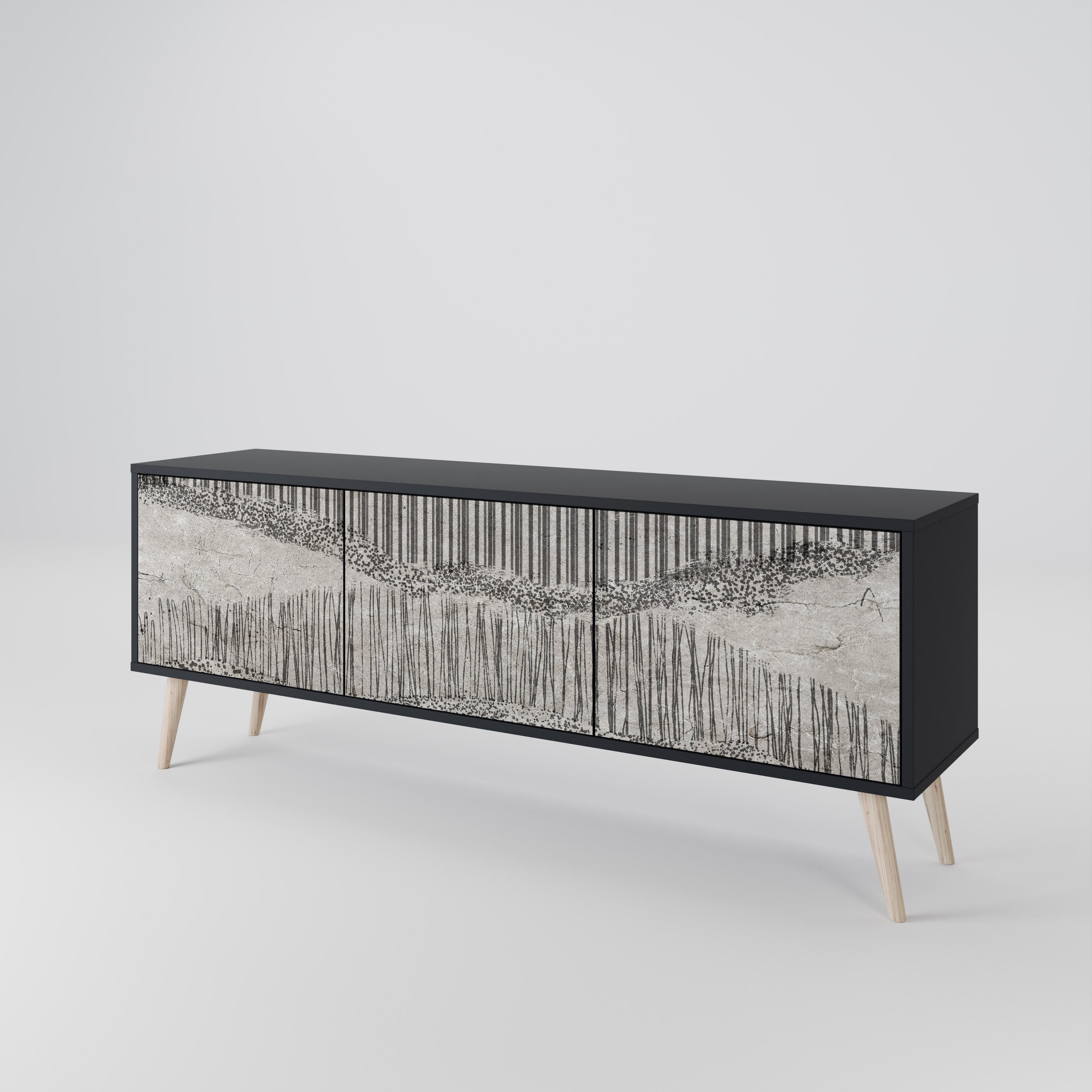 GRAIN LINES Móvel de TV com 3 Portas em Acabamento Preto