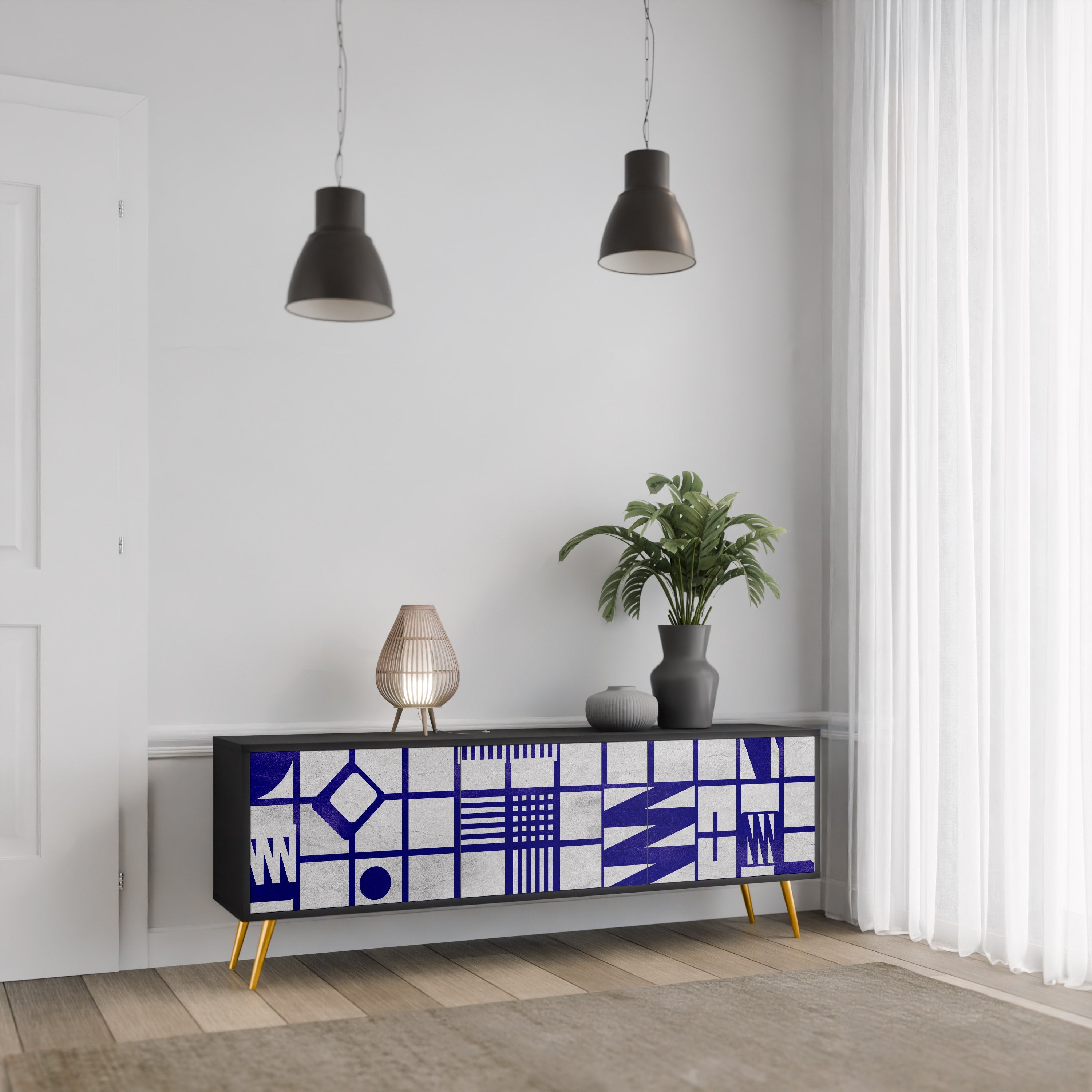 THE RIGHT PLACES Móvel de TV com 3 Portas em Acabamento Preto