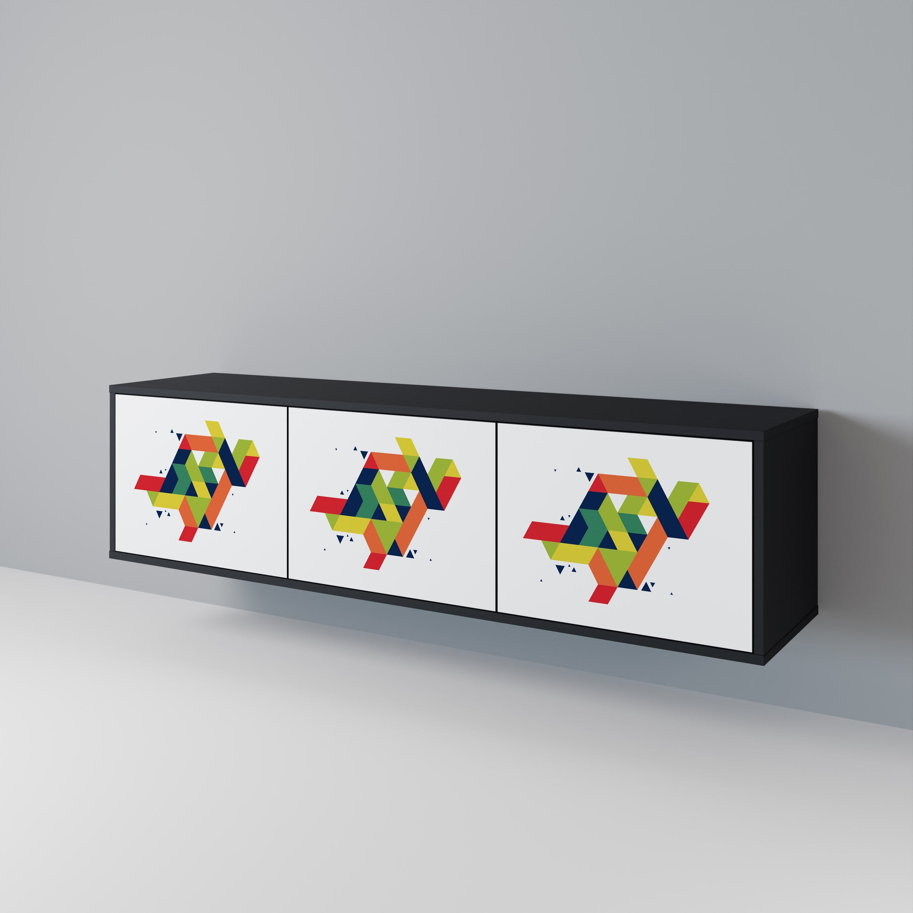 FUTURE SIGN 3-Door TV Stand in Black Finish