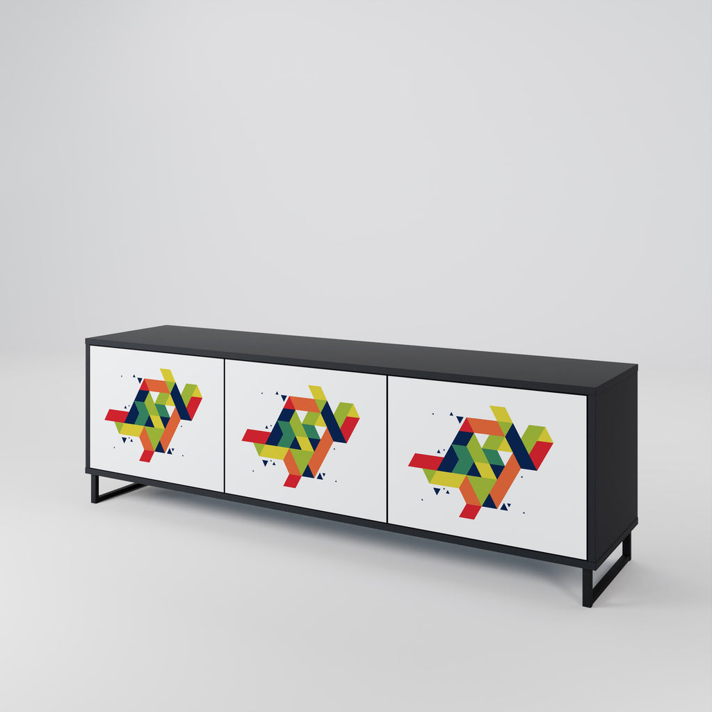 FUTURE SIGN 3-Door TV Stand in Black Finish