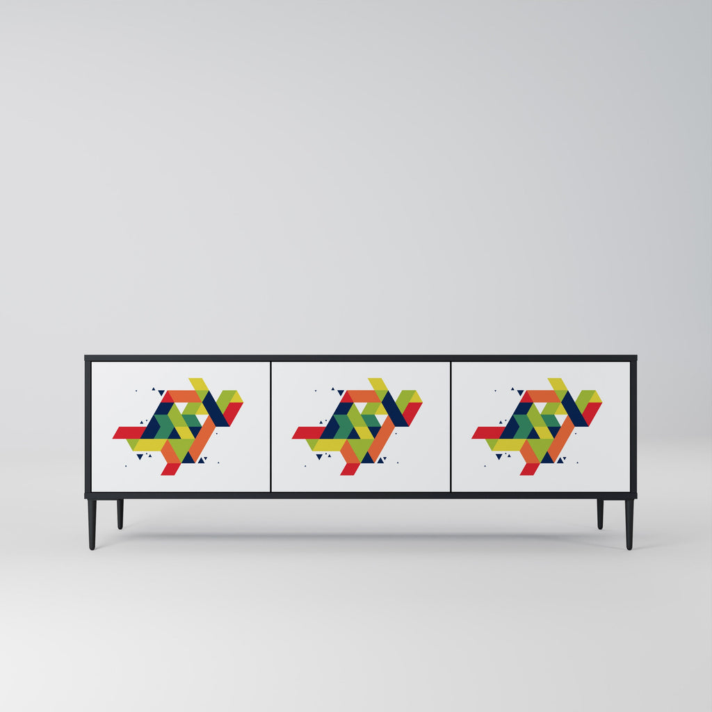 FUTURE SIGN 3-Door TV Stand in Black Finish