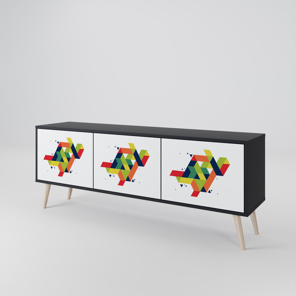 FUTURE SIGN 3-Door TV Stand in Black Finish