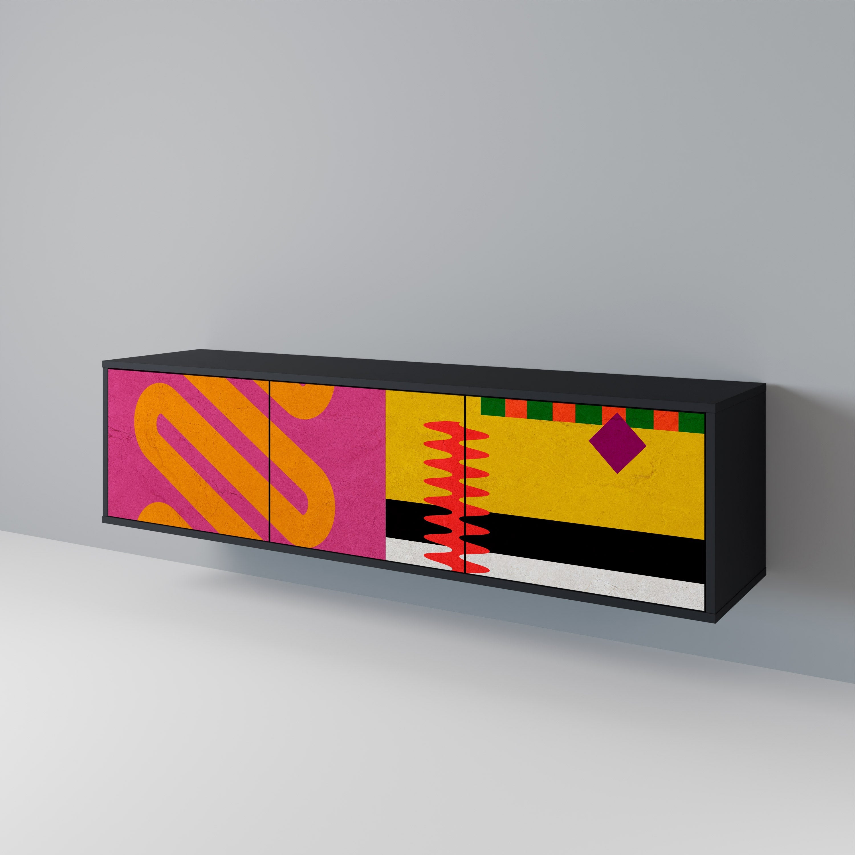 VIVID ART 3-Door TV Stand in Black Finish