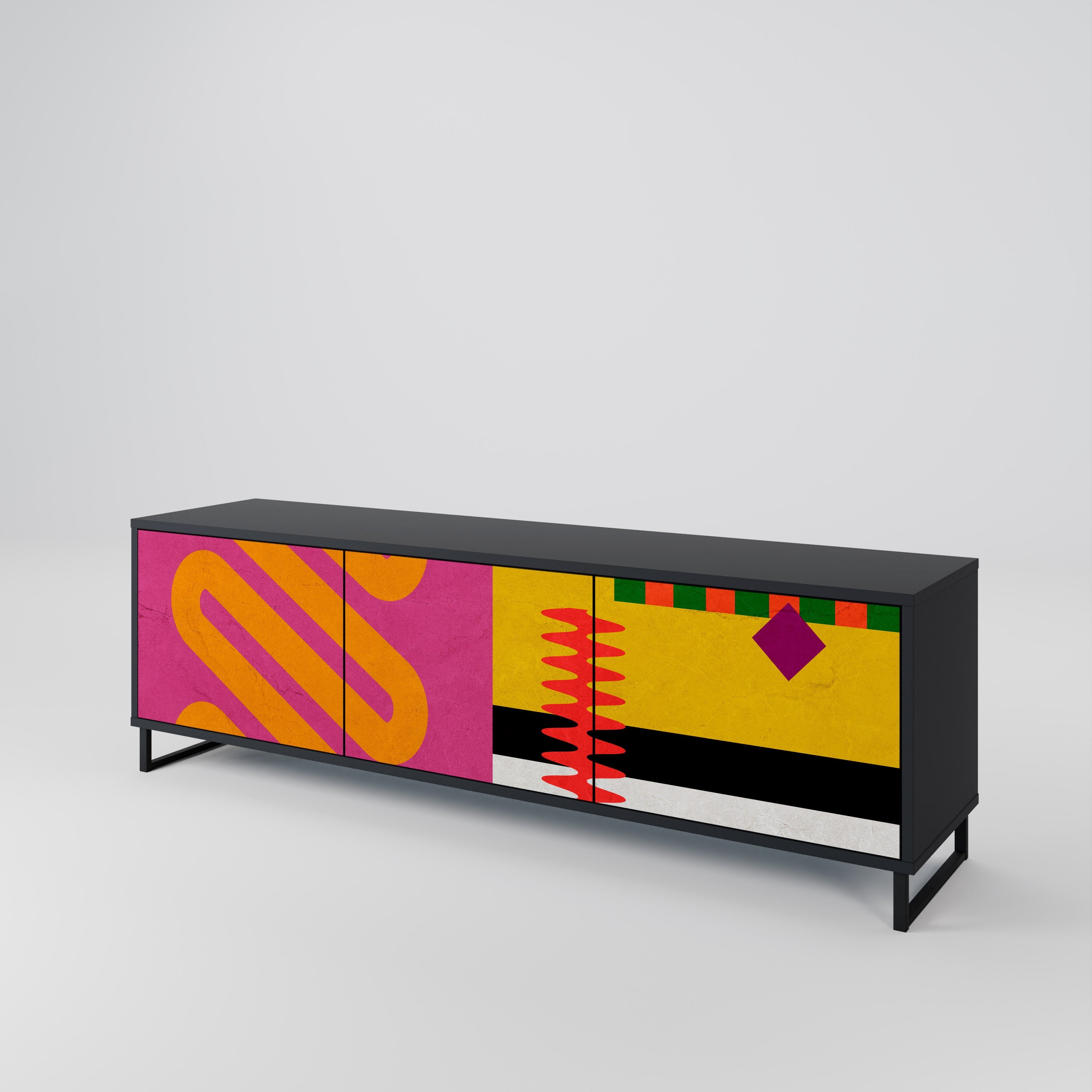 VIVID ART 3-Door TV Stand in Black Finish