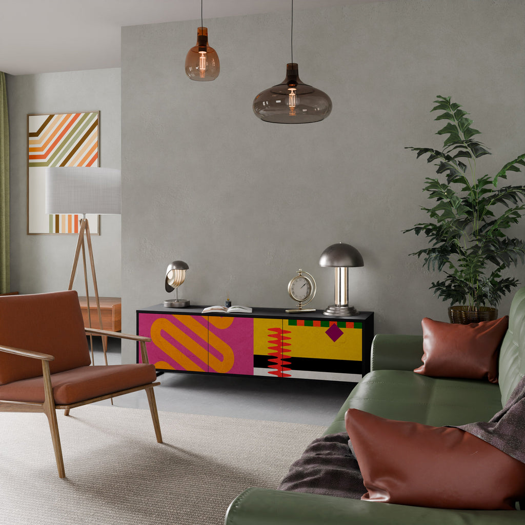 VIVID ART 3-Door TV Stand in Black Finish