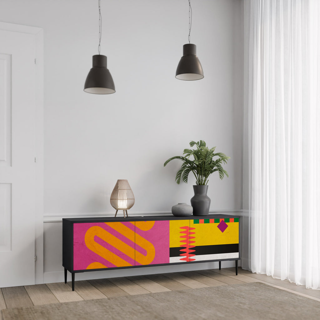 VIVID ART 3-Door TV Stand in Black Finish