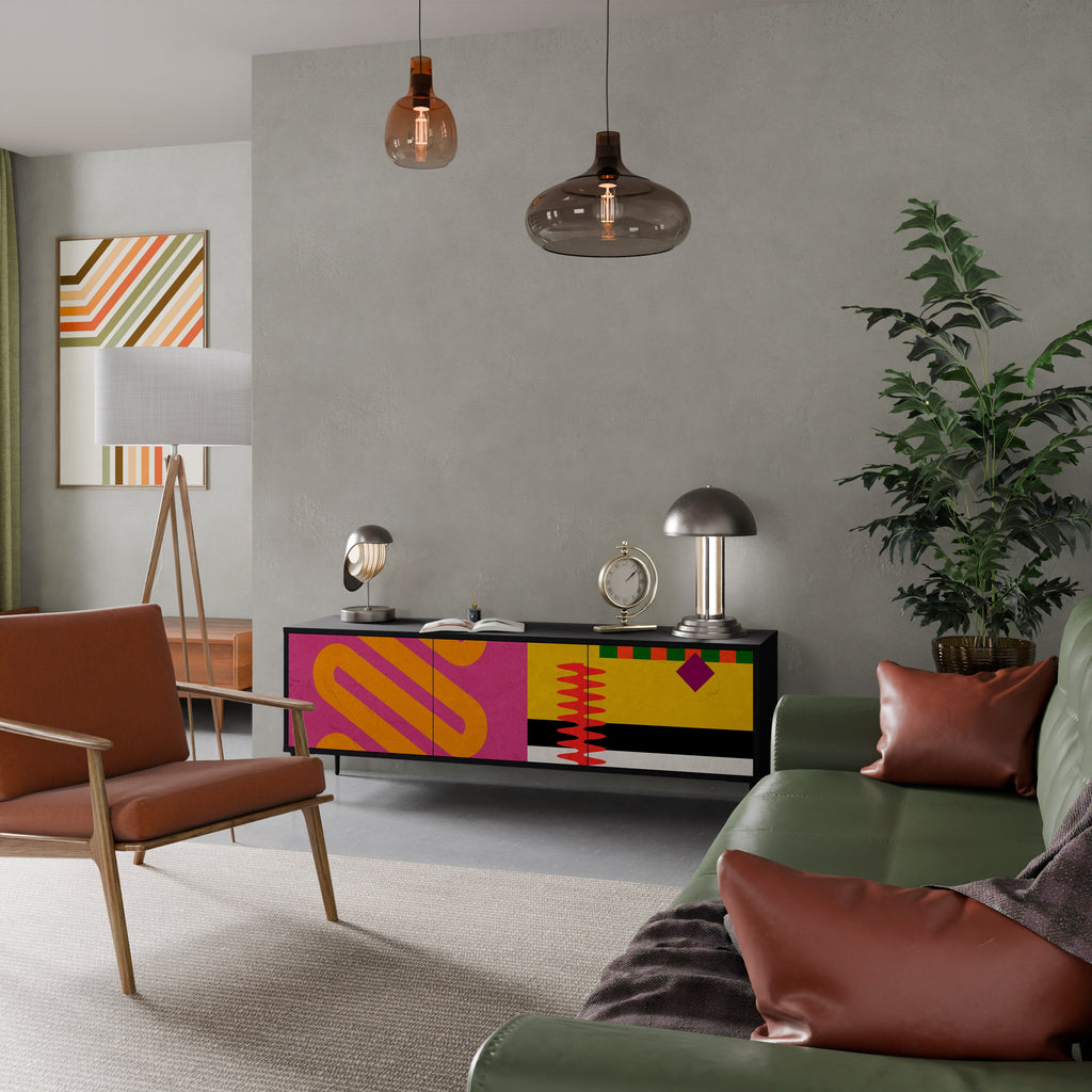 VIVID ART 3-Door TV Stand in Black Finish